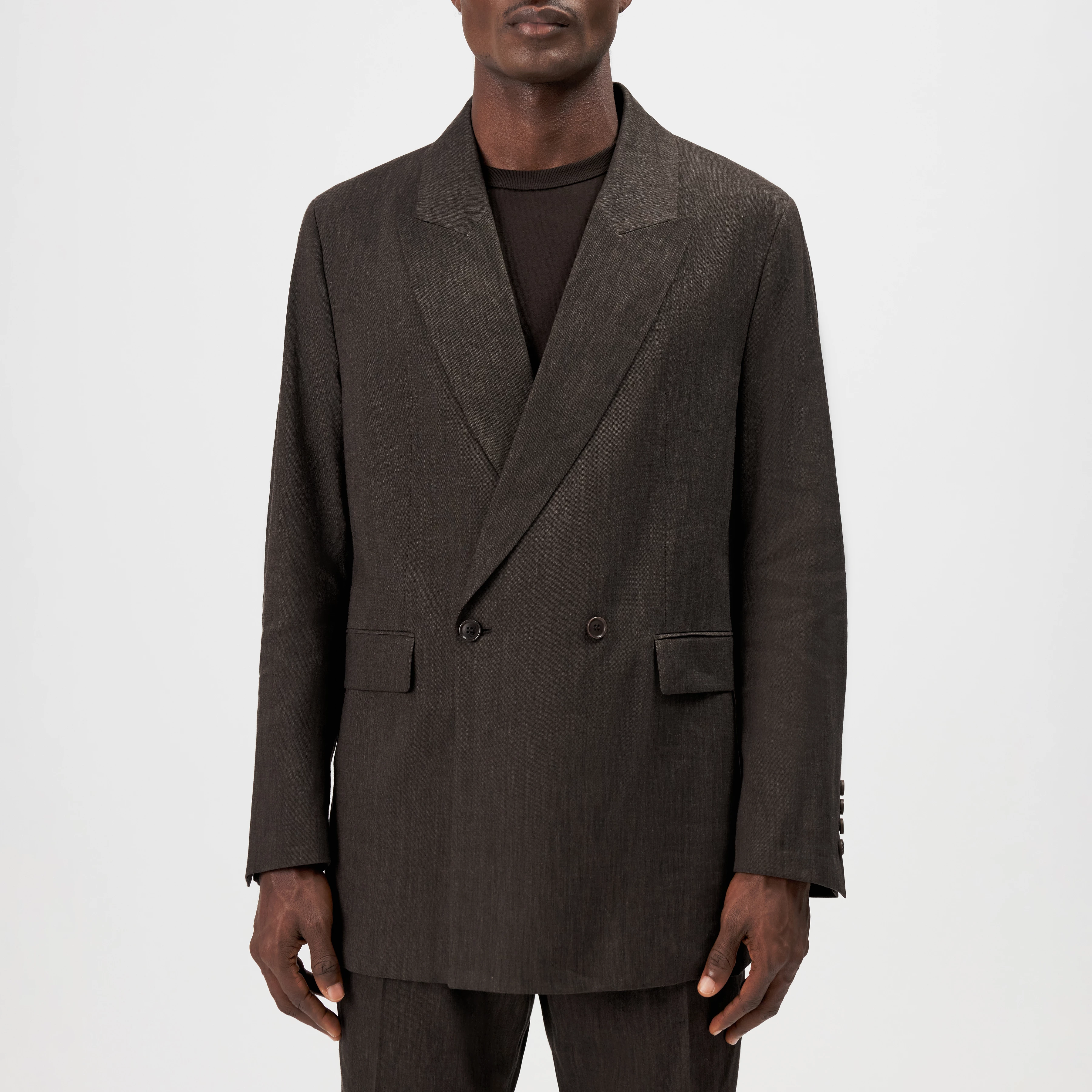 LOGEN - Double-breasted oversized linen-blend blazer - men - brown - Frontansicht