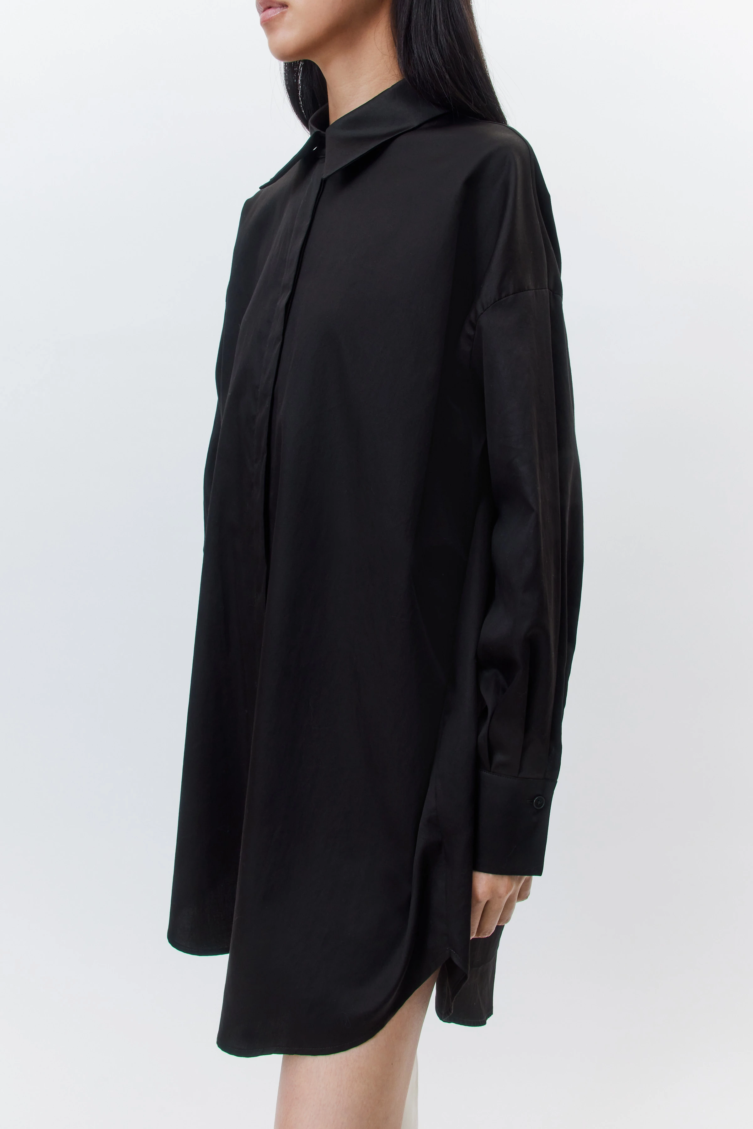 CEARA - shirt blouse in flowing cotton satin - women - brown - Seitenansicht