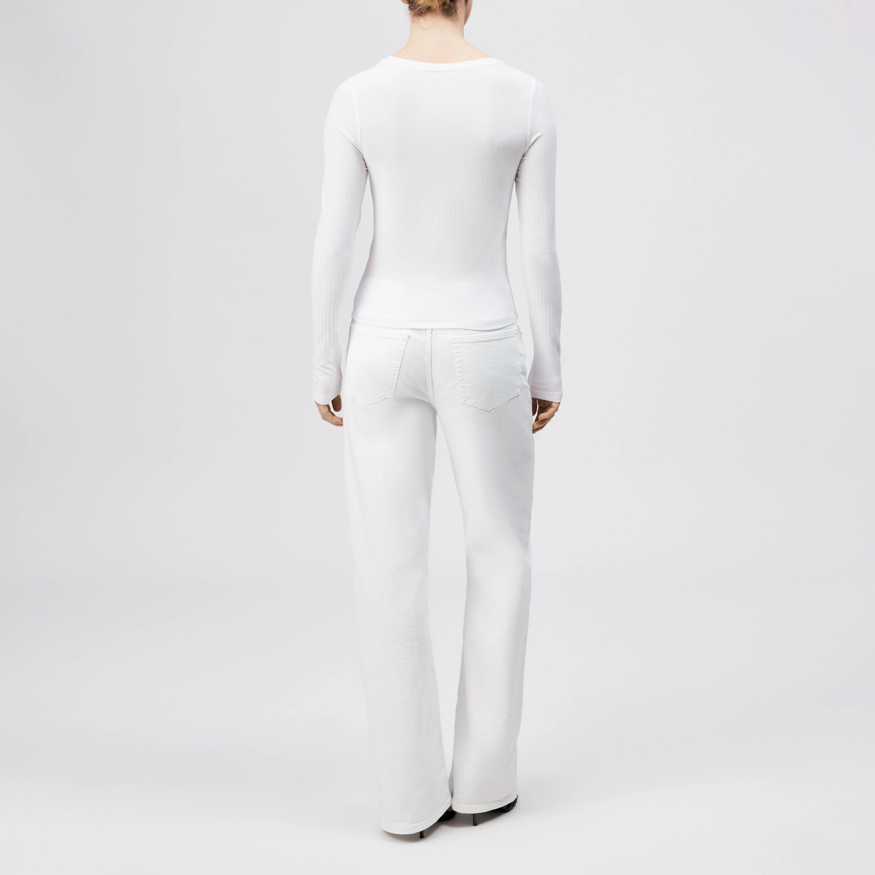 HEJUNO - Slim fit ribbed jersey long-sleeve shirt - women - white - Rückansicht