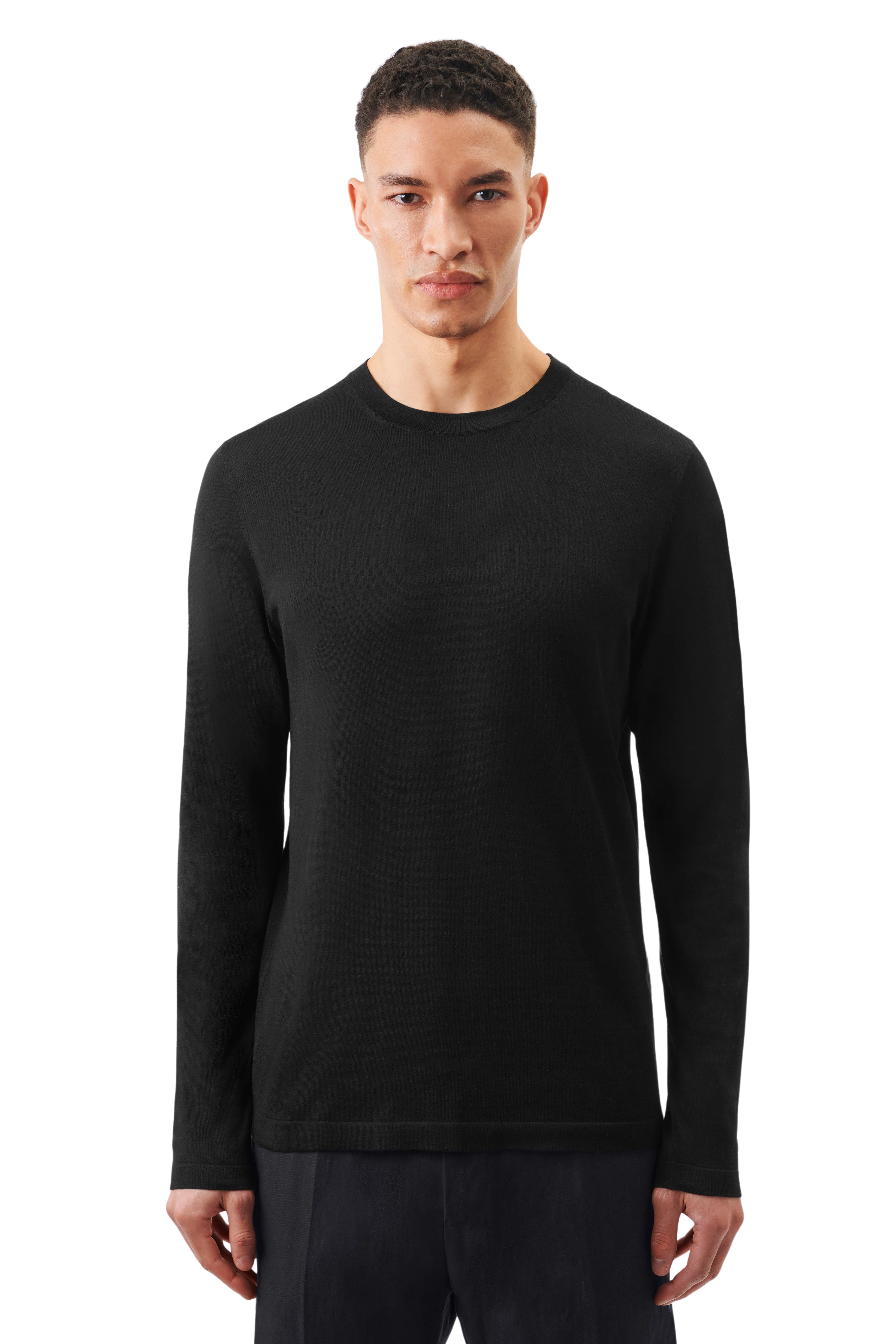 IRMINO - Long-sleeve in silk-cotton mix - men - Natural Aluminium - Frontansicht