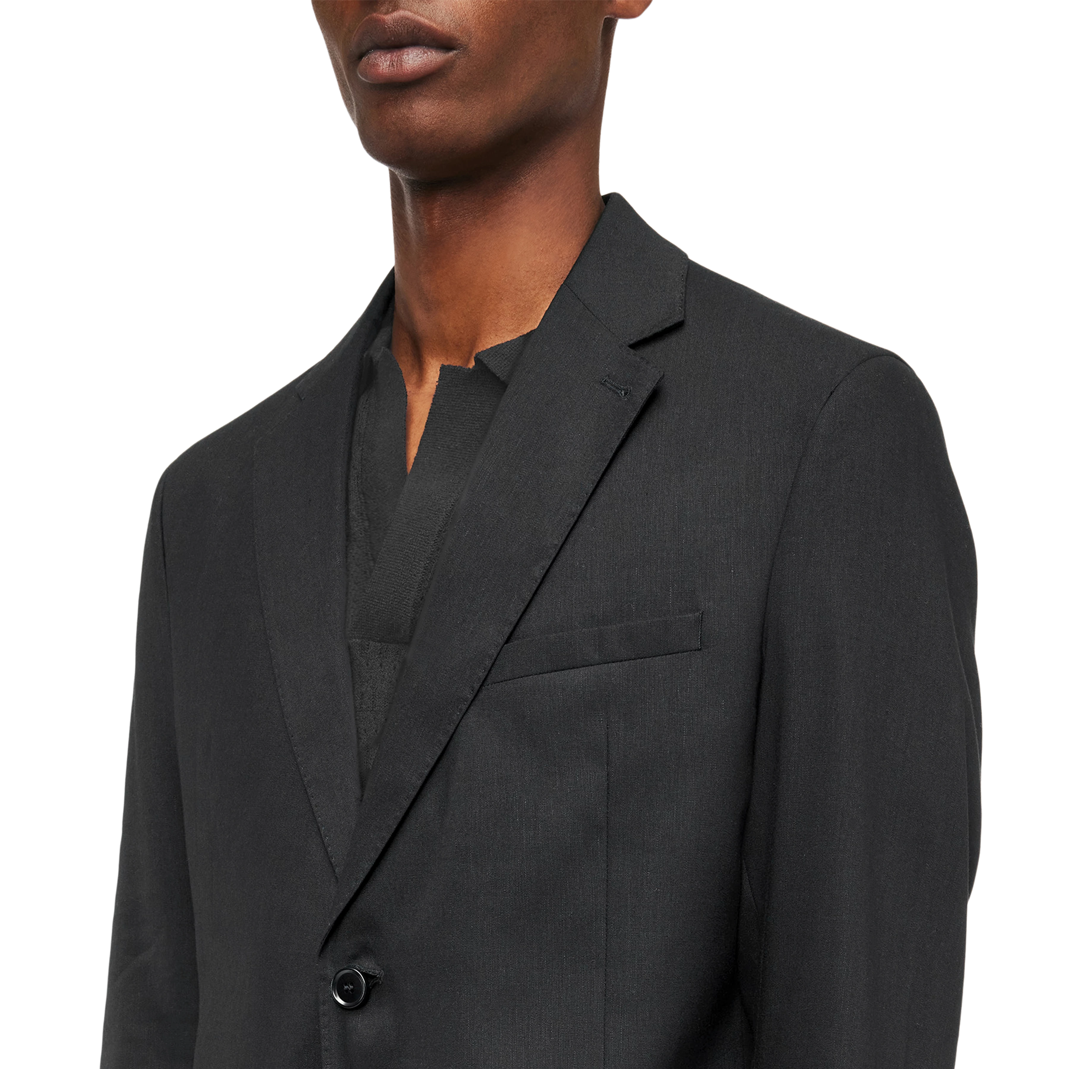 YAMES - Einreihiges Sakko in Leinen-Mix - Herren - schwarz - Detailansicht am Model