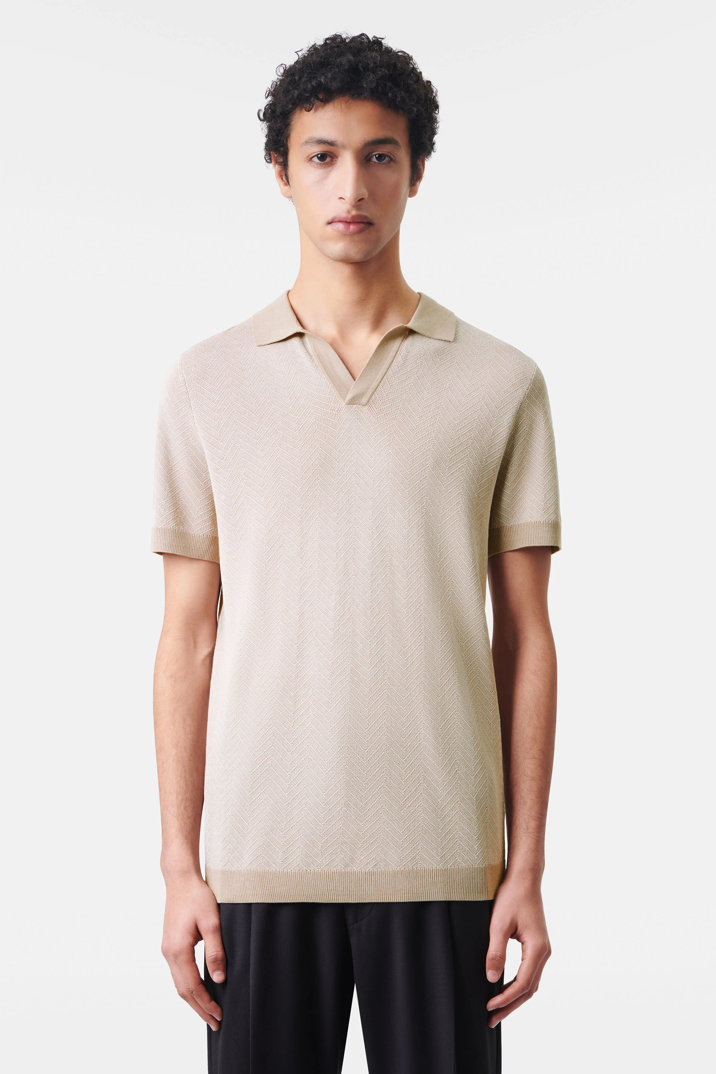BRAIAN - Strick-Polo in reiner Baumwolle - Herren - beige - Frontansicht
