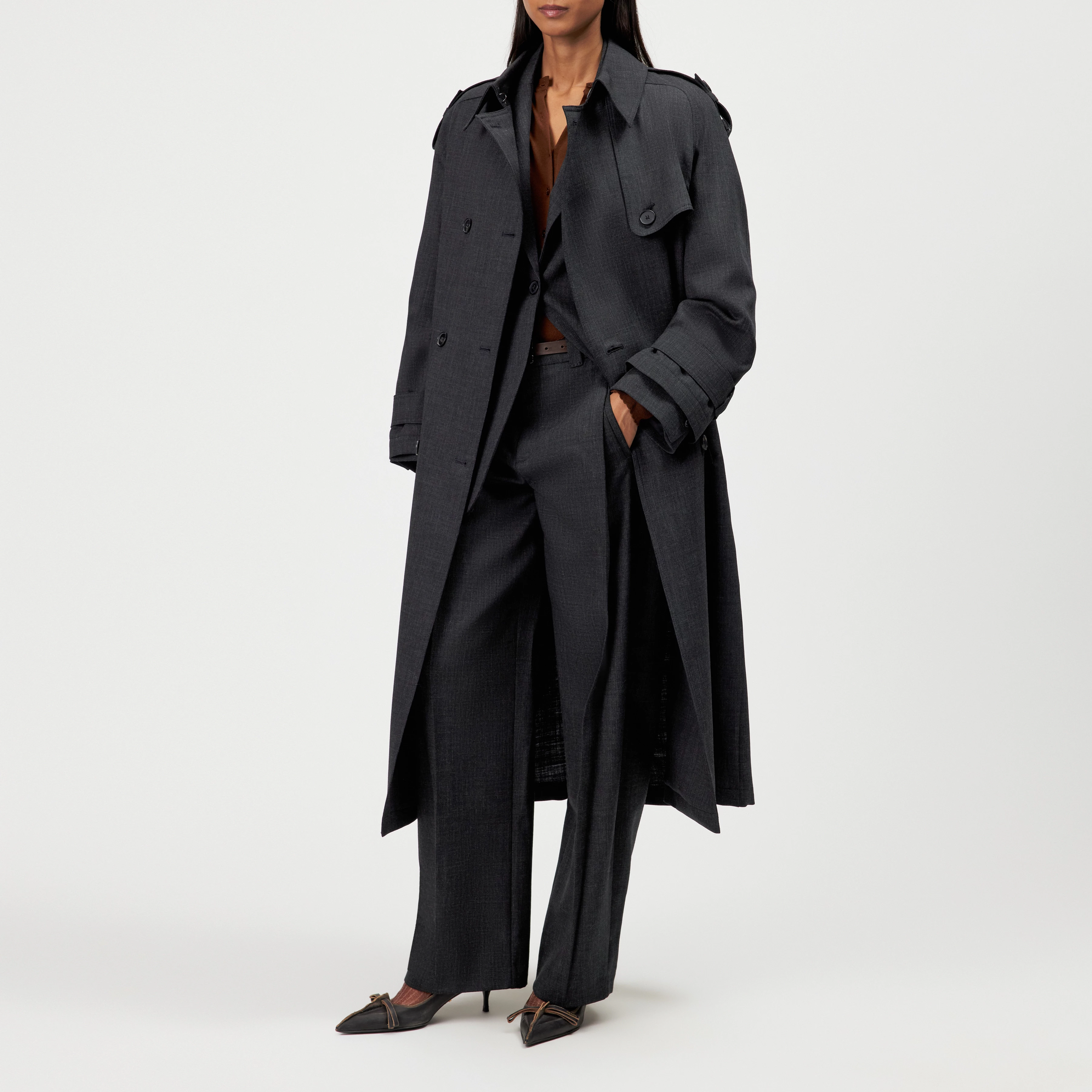 PEPLOW - Pure new wool trench coat - women - grey - Ganzkörper-Frontansicht