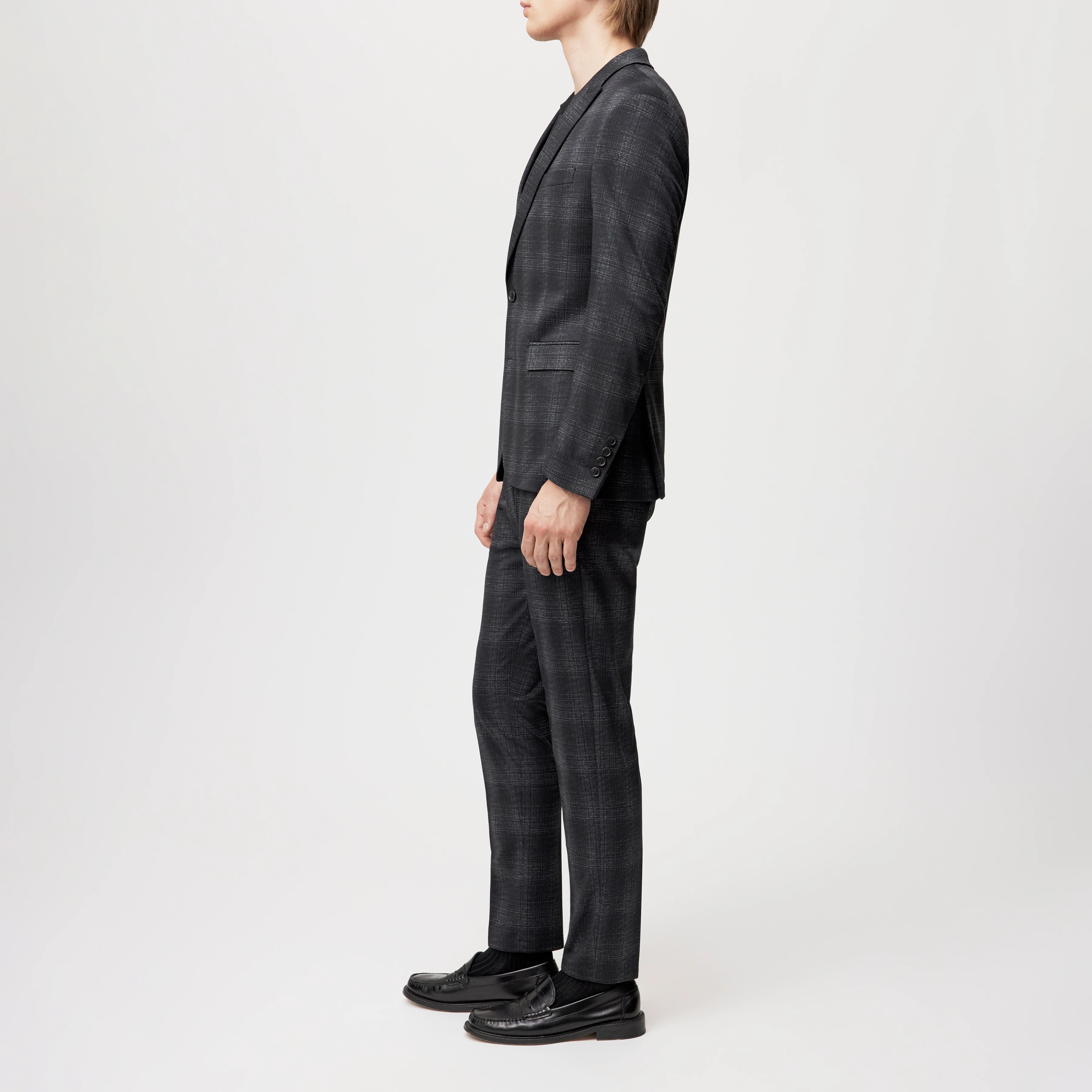 LONEST - Sporty slim fit jacket in jersey with check - men - grey - Seitenansicht