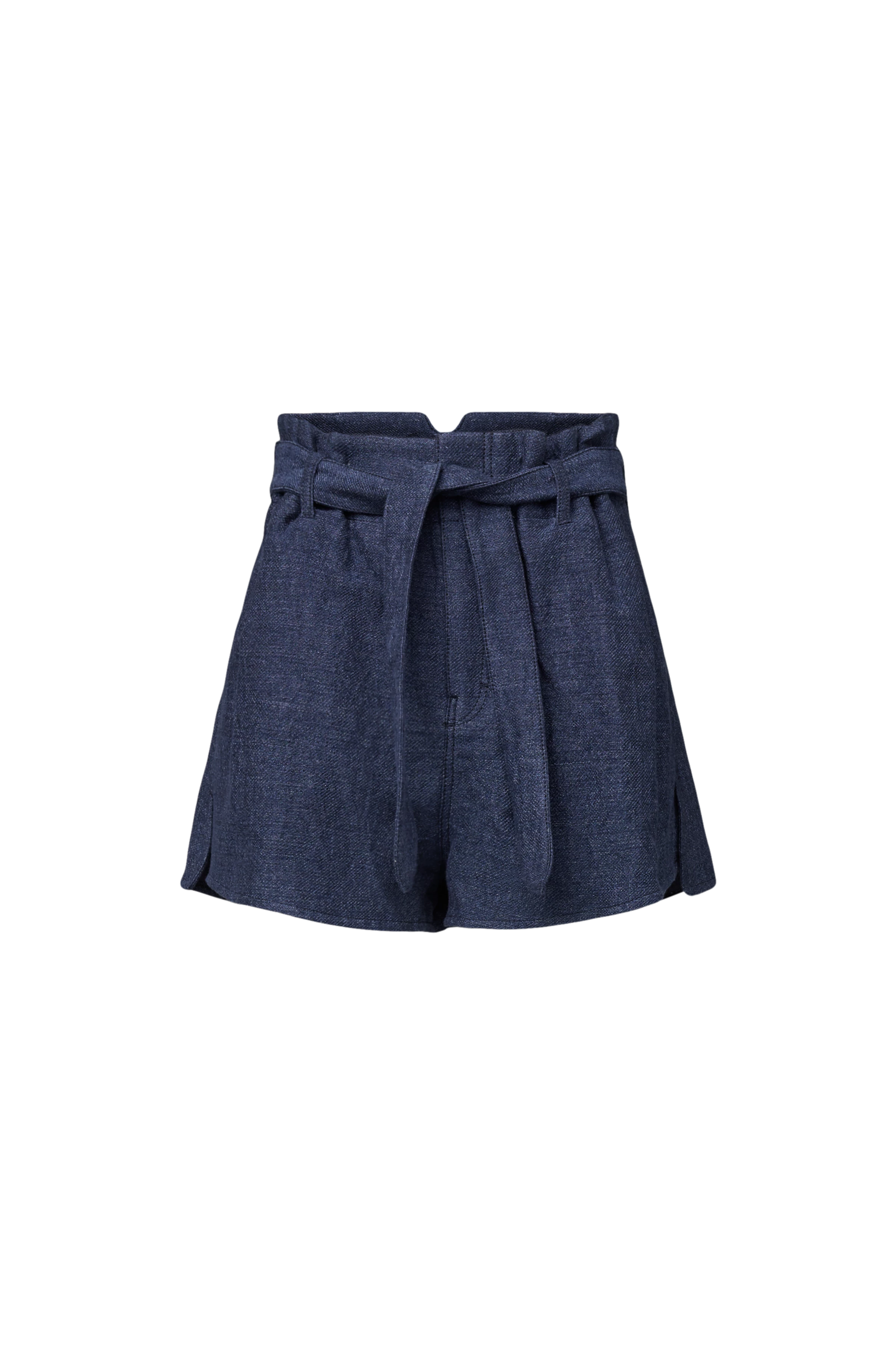 DUBIOUS - Shorts taille haute lin-look denim - women - bleu - Freisteller Frontansicht