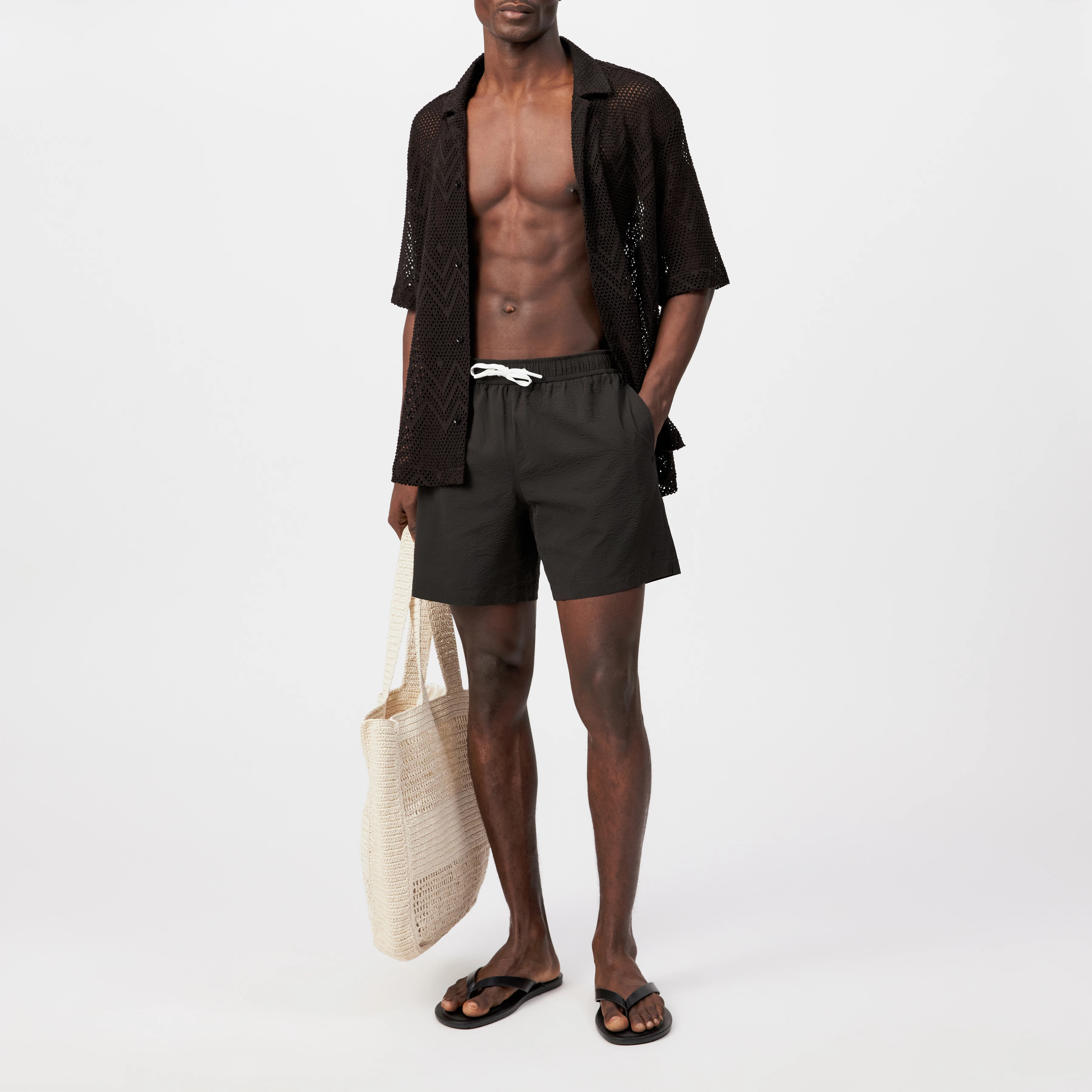 JARON - Short swim trunks with crinkle effect - unisex - brown - Ganzkörper-Frontansicht