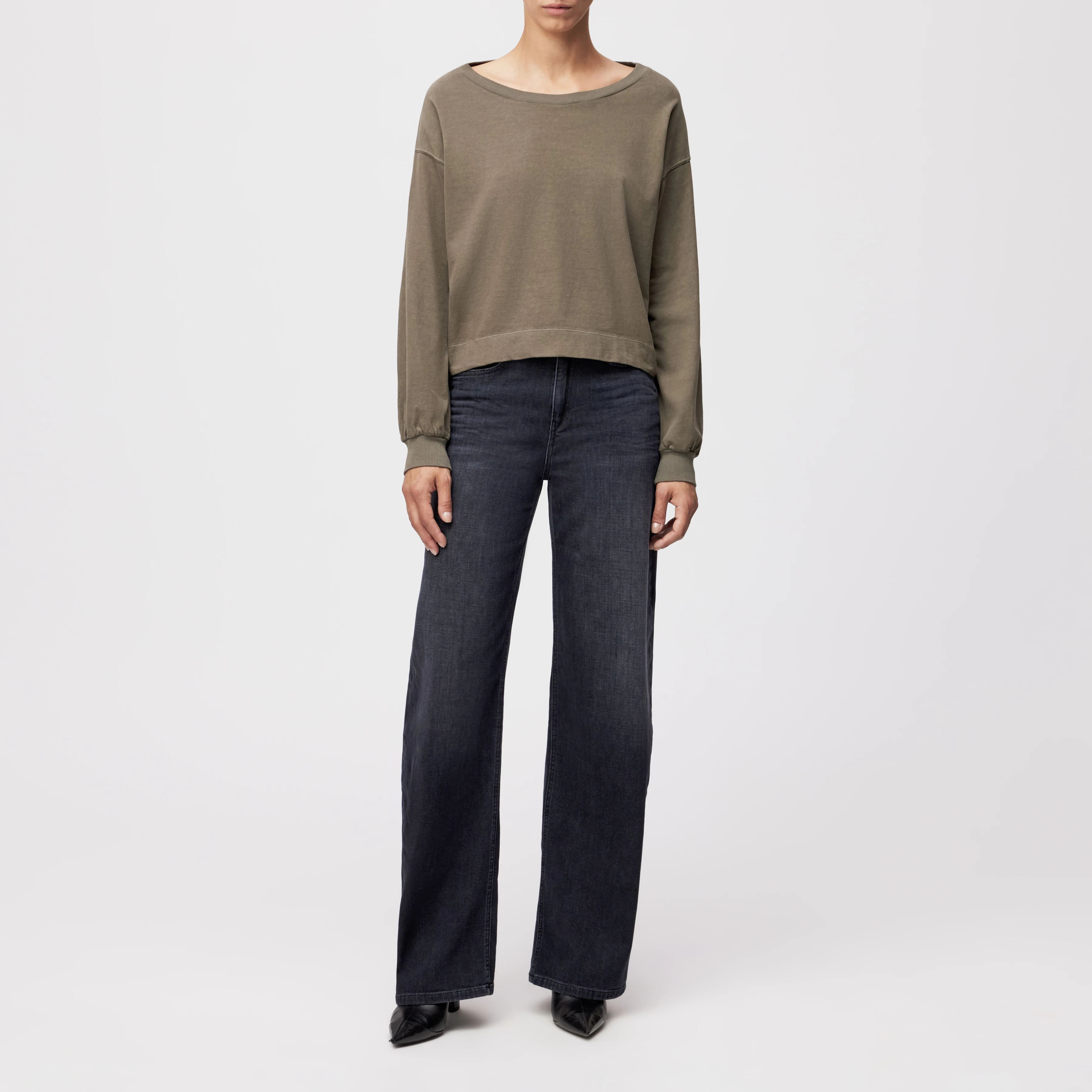 KELANE - Losse longsleeve in gewassen look - dames - groen - Ganzkörper-Frontansicht
