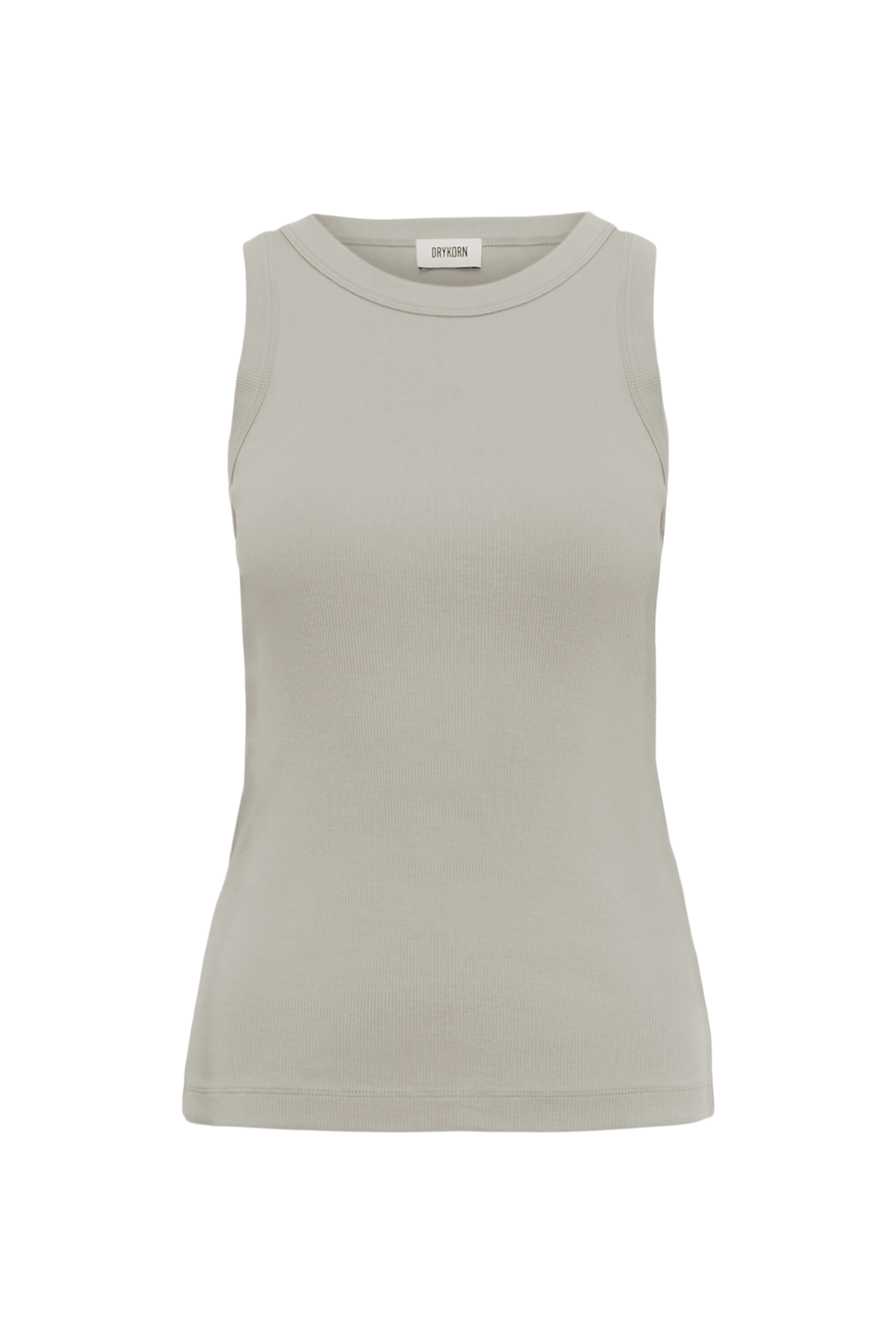 OLINA - Tanktop mit Rundhals in Baumwoll-Rippe - Damen - beige - Freisteller Frontansicht