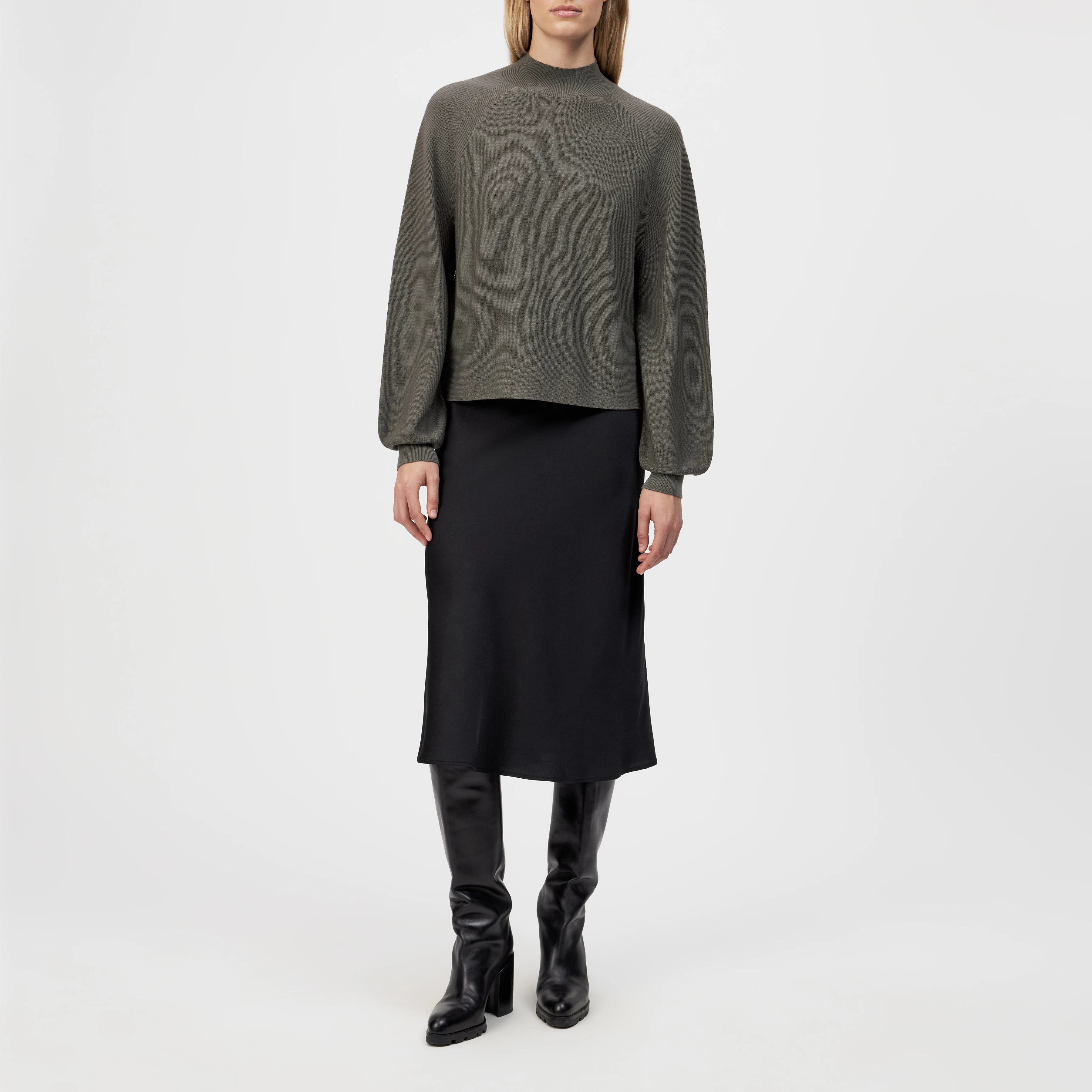 KIMONI - Pull à manches ballon 100 % laine mérinos - women - gris - Ganzkörper-Frontansicht