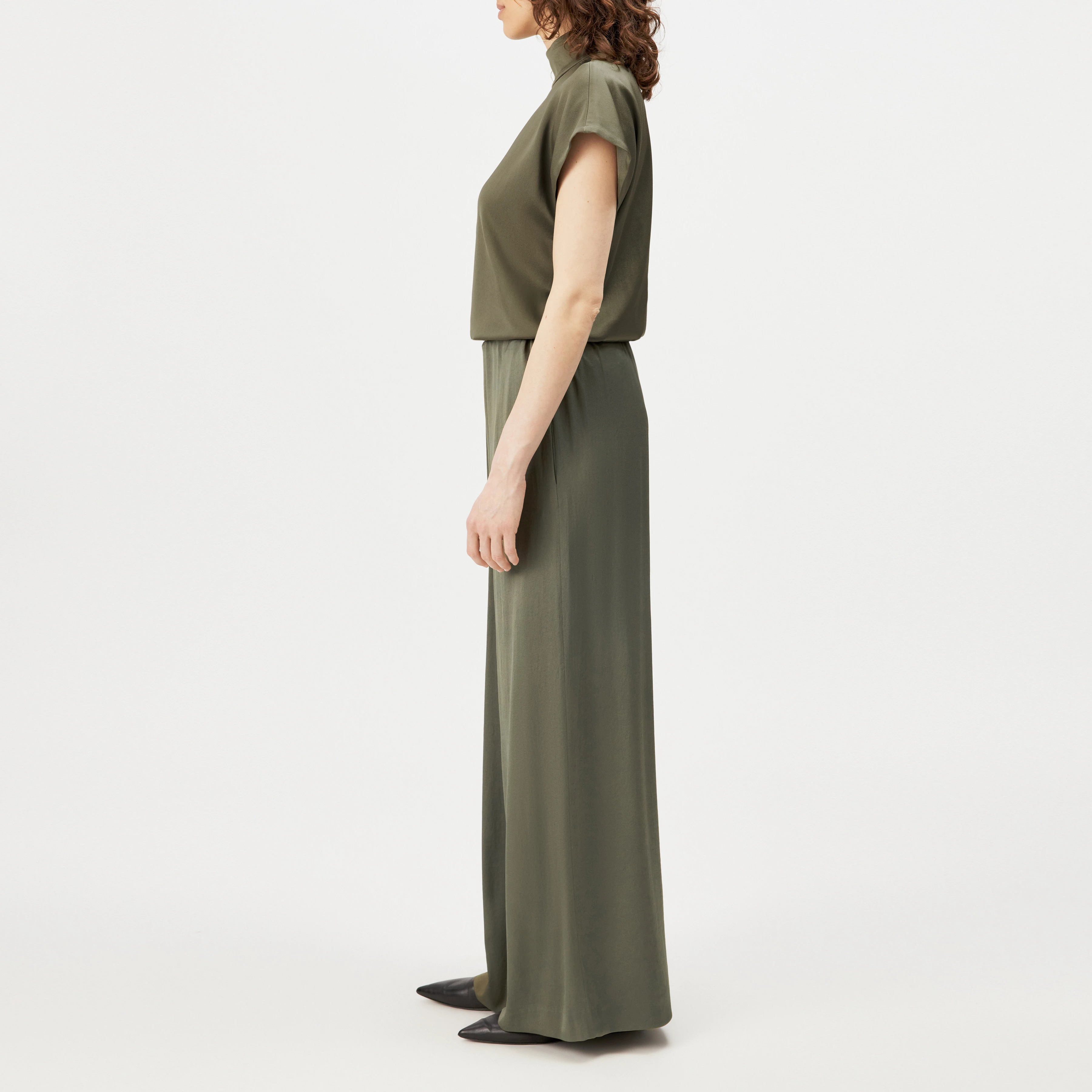 TWEEZER - Wide trousers in satin - women - green - Seitenansicht