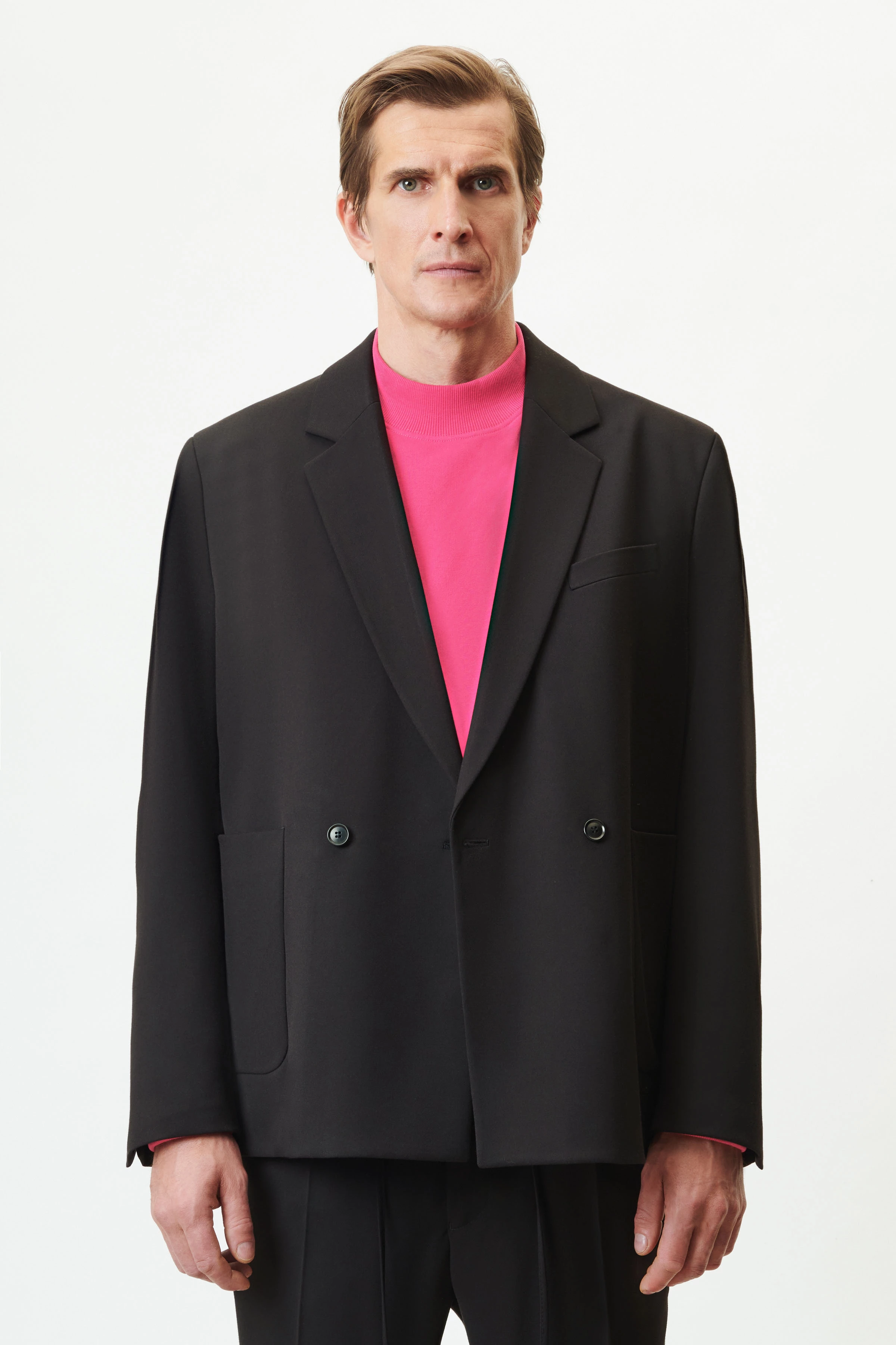 EKBY - Doppelreihiges Regular Fit Sakko in softem Flanell - Herren - schwarz - Frontansicht