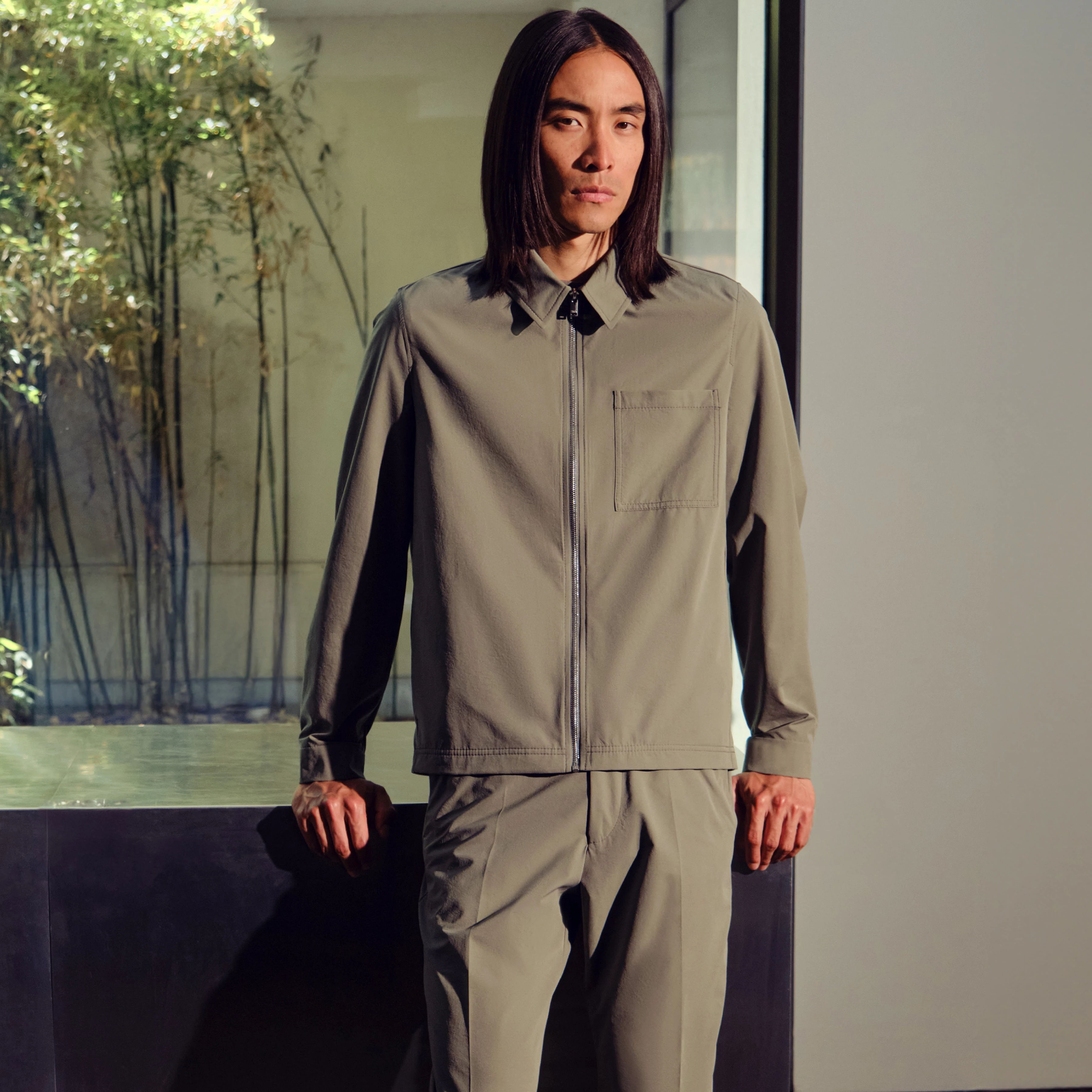 JERSON - Regular Fit Zip Jacket in Techno Stretch - men - green