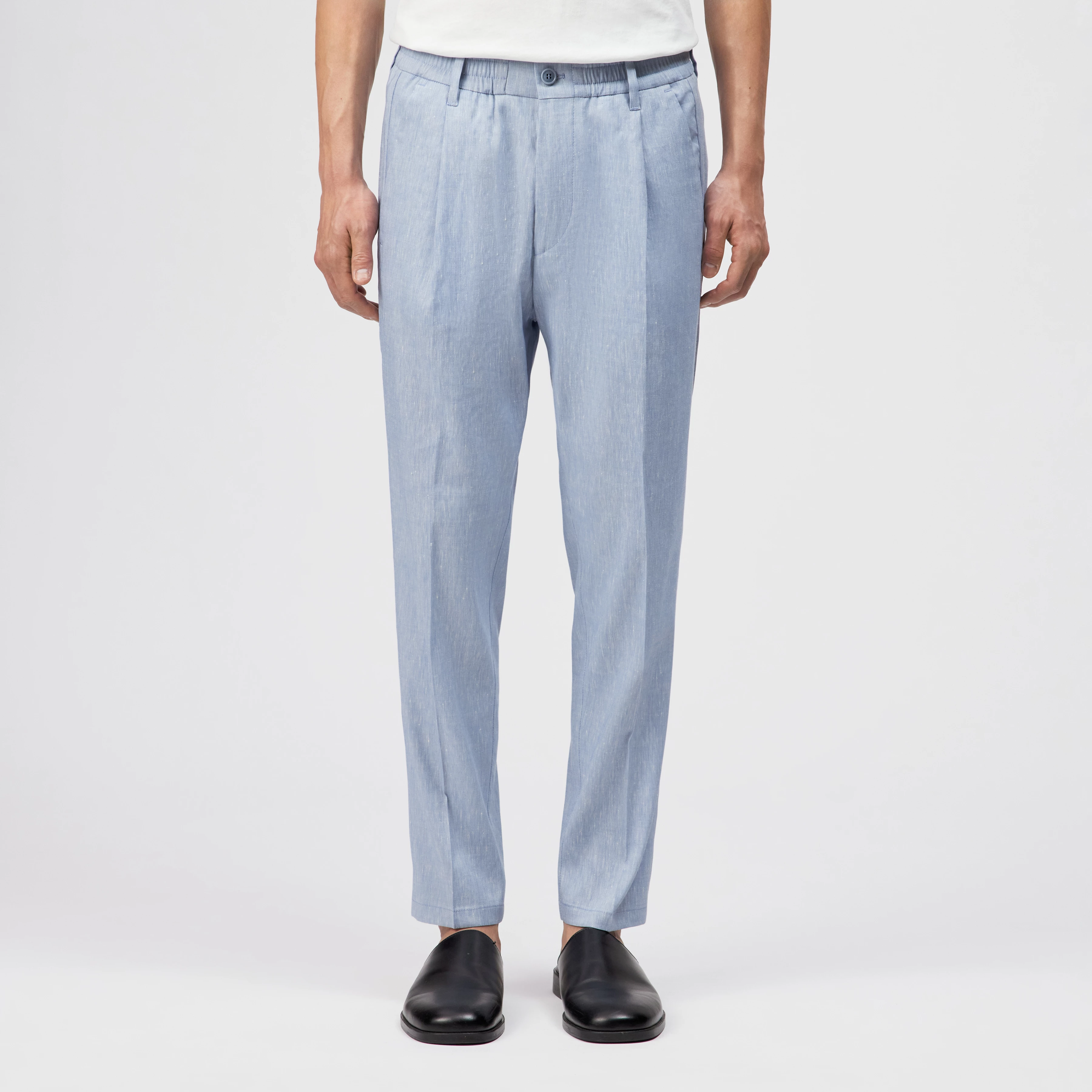 CHASY - Casual pleated trousers in linen mix - men - blue - Frontansicht