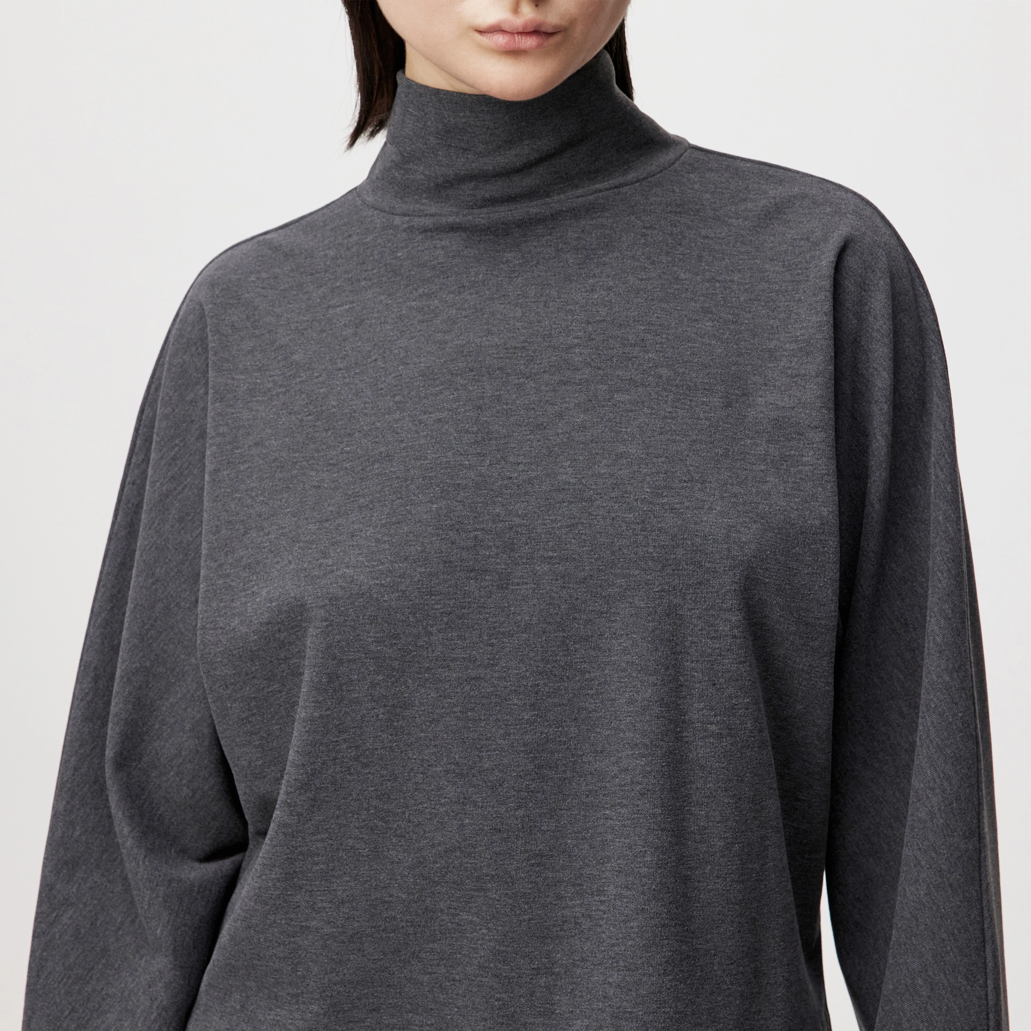 ASIRAL - Batwing shirt in Lyocell blend with wool look - women - grey - Detailansicht am Model