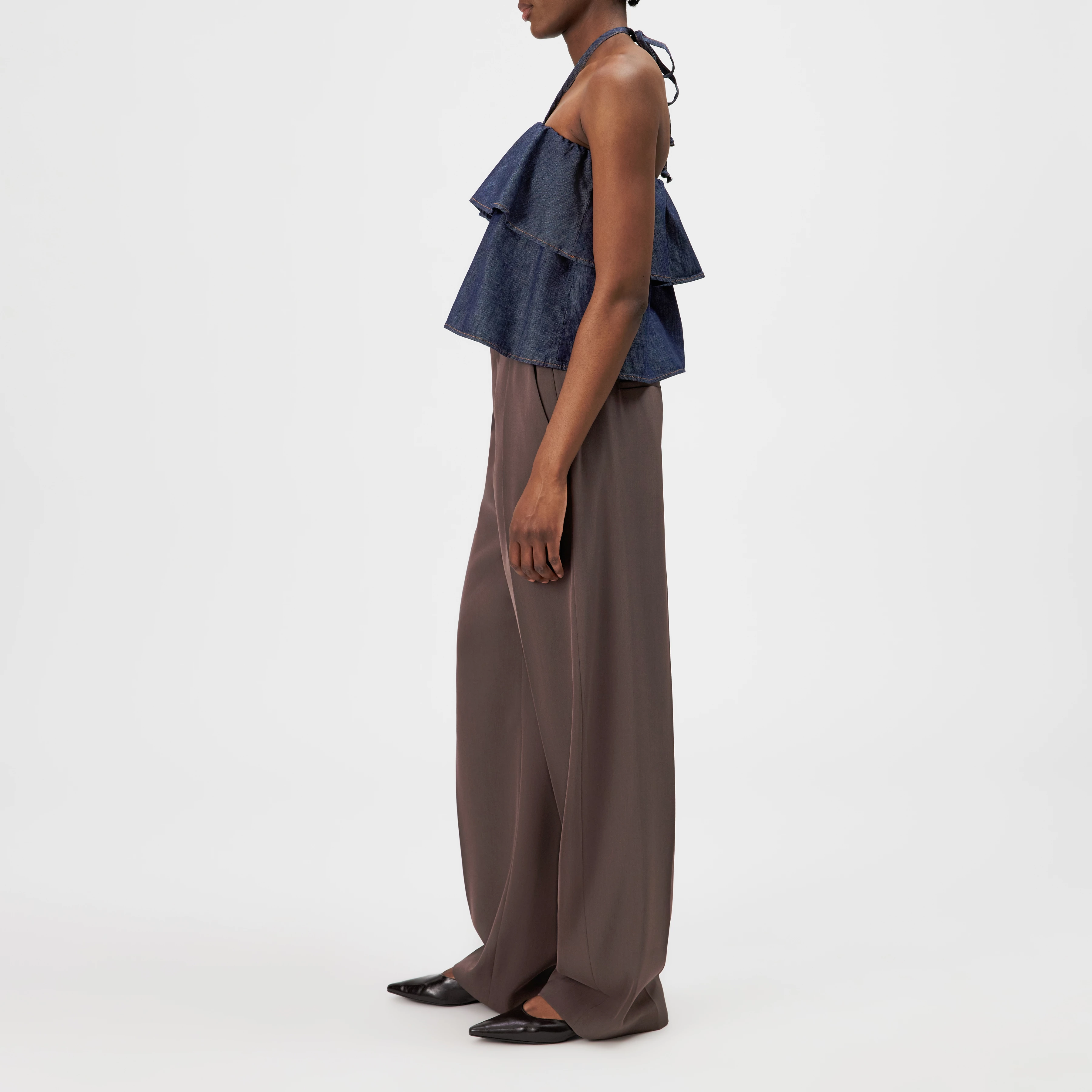RIVANA - Denim-look cropped bandeau, halterneck. - women - blue - Seitenansicht