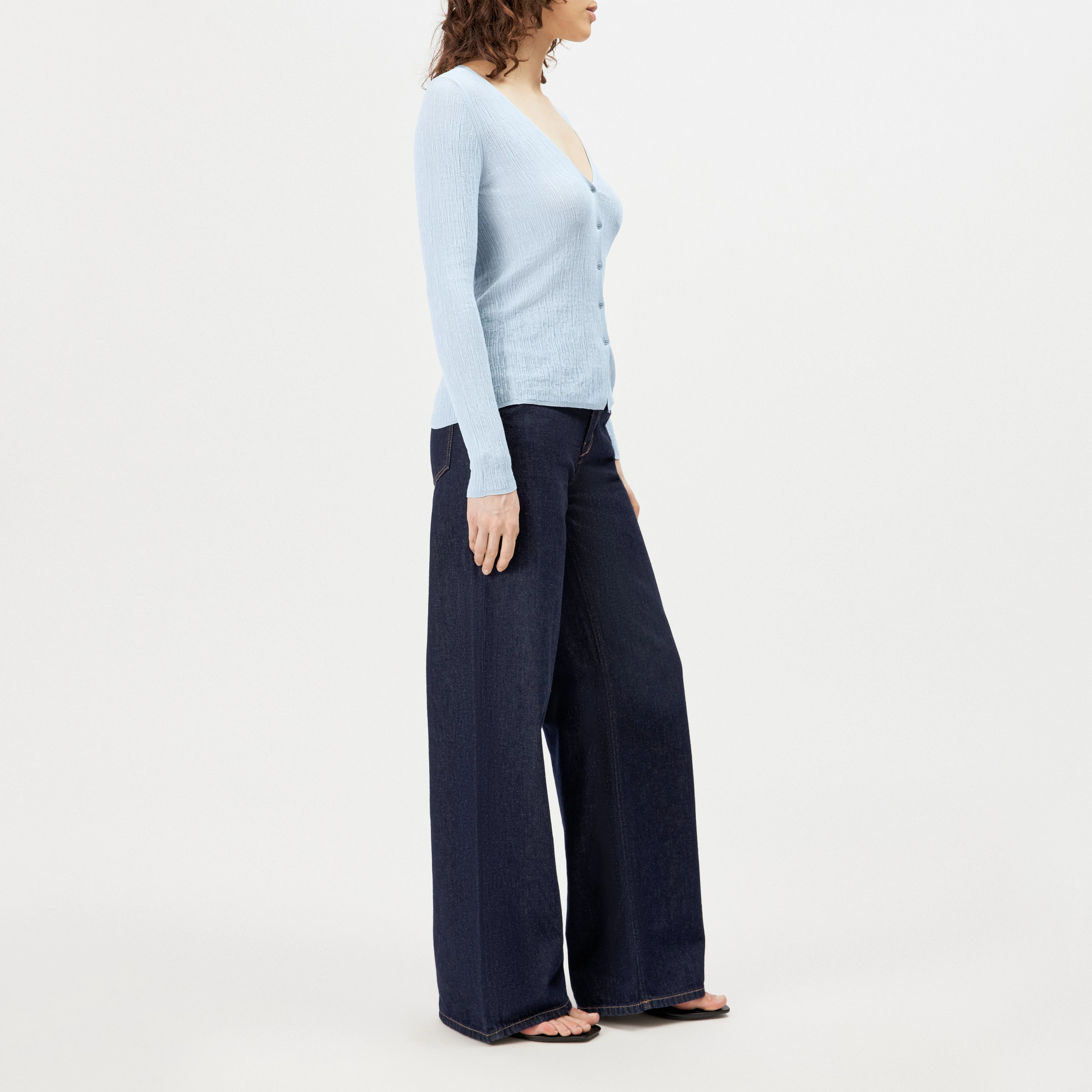ANIELY - Tight Fit V-Neck Cardigan in Pure Cotton - women - blue - Seitenansicht