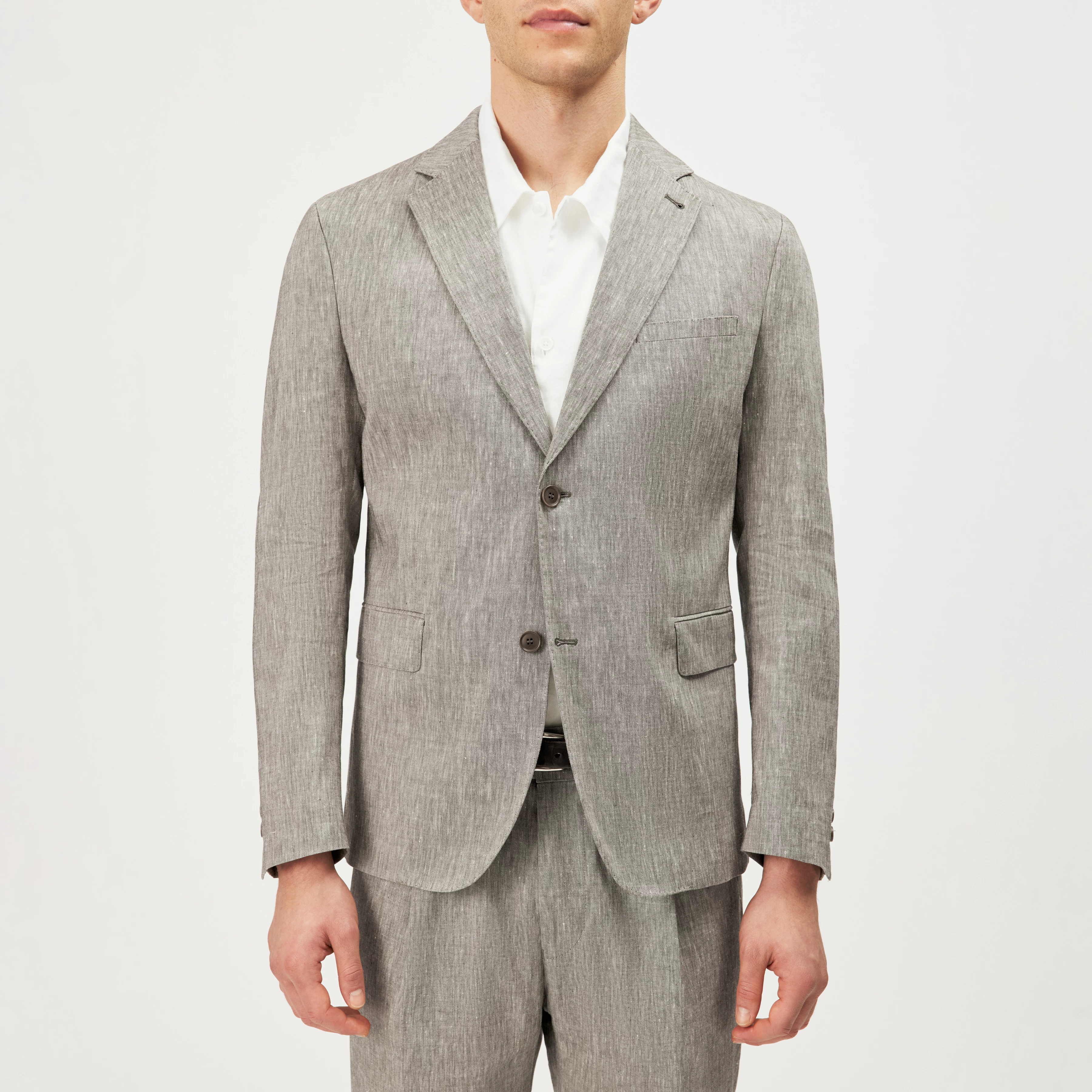 YAMES - Enkeltradet jakke i hørmix - men - grøn - Frontansicht