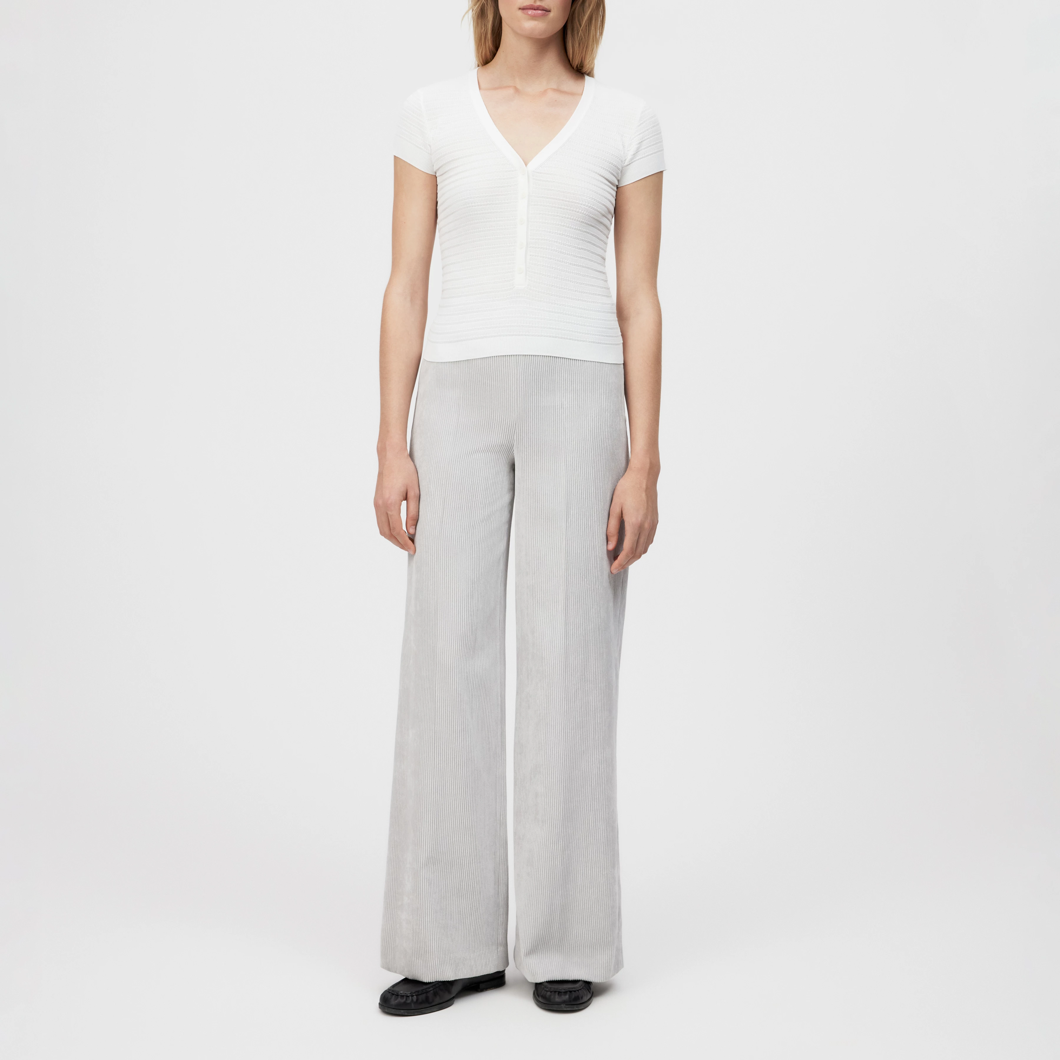 ALKUNA - Knitted T-shirt in mercerised cotton - women - white - Ganzkörper-Frontansicht