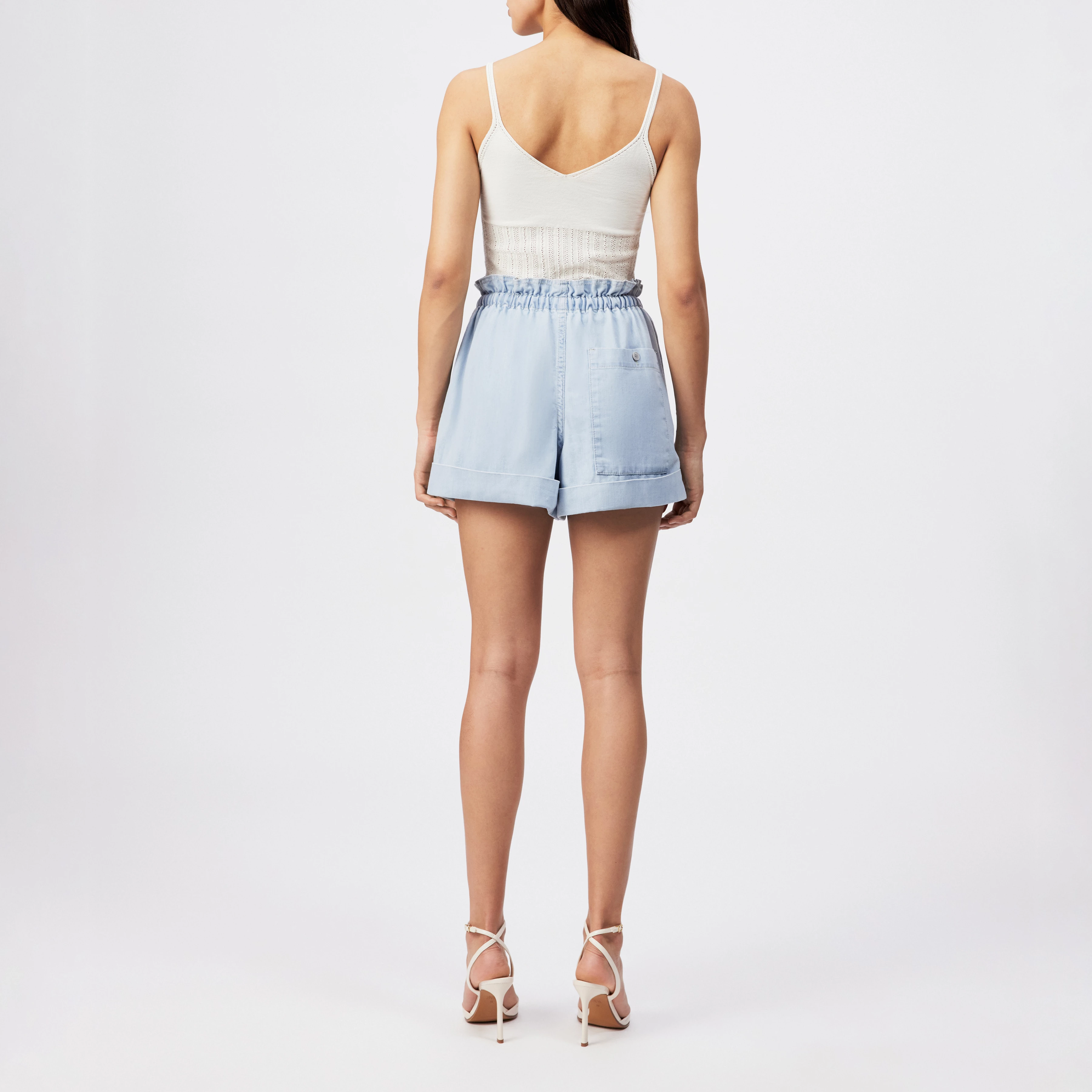 EDICT - Relaxed Fit Paperbag-Shorts in Denim Optik - Damen - blau - Rückansicht