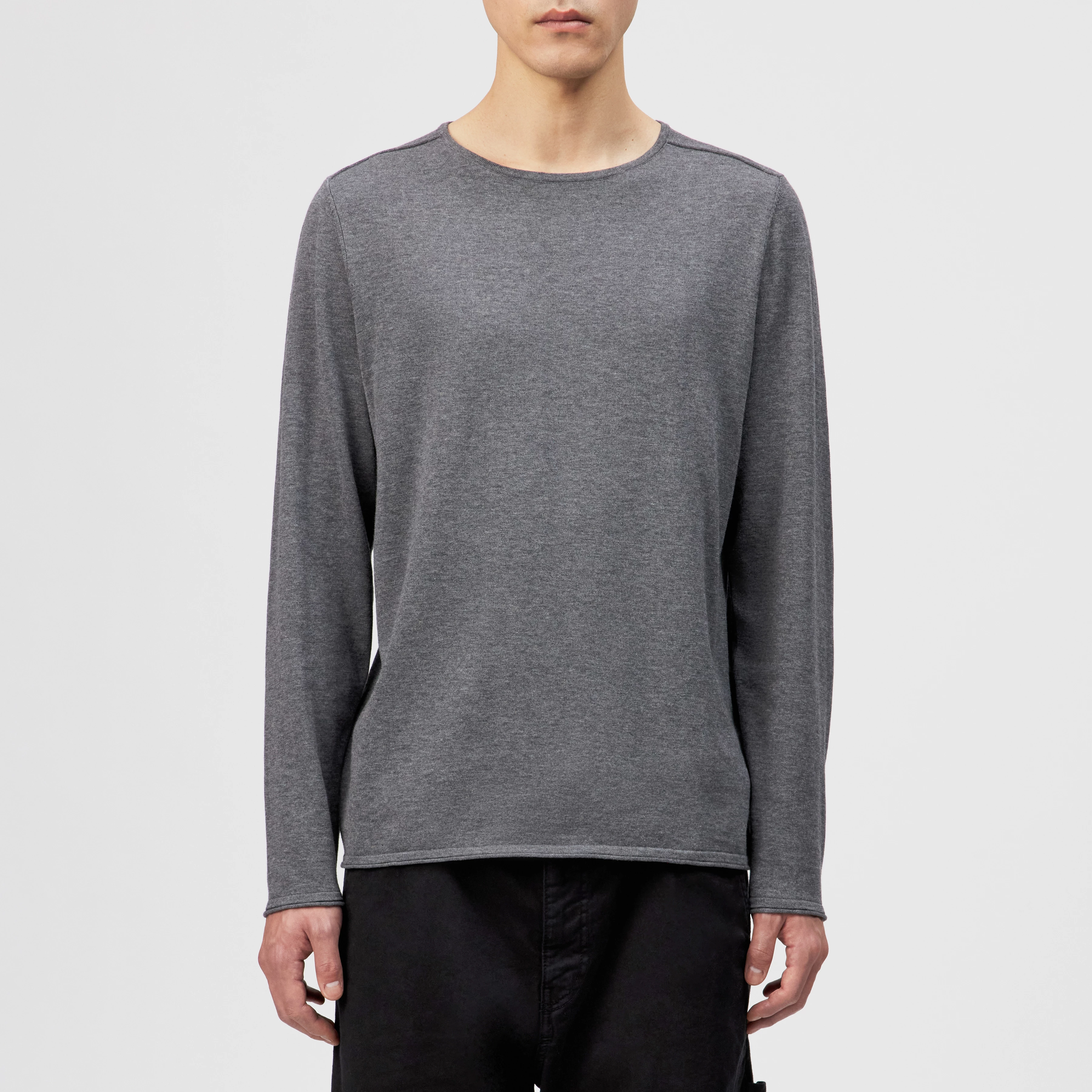 RIKONO - Knitted jumper in clean cotton - men - grey - Frontansicht