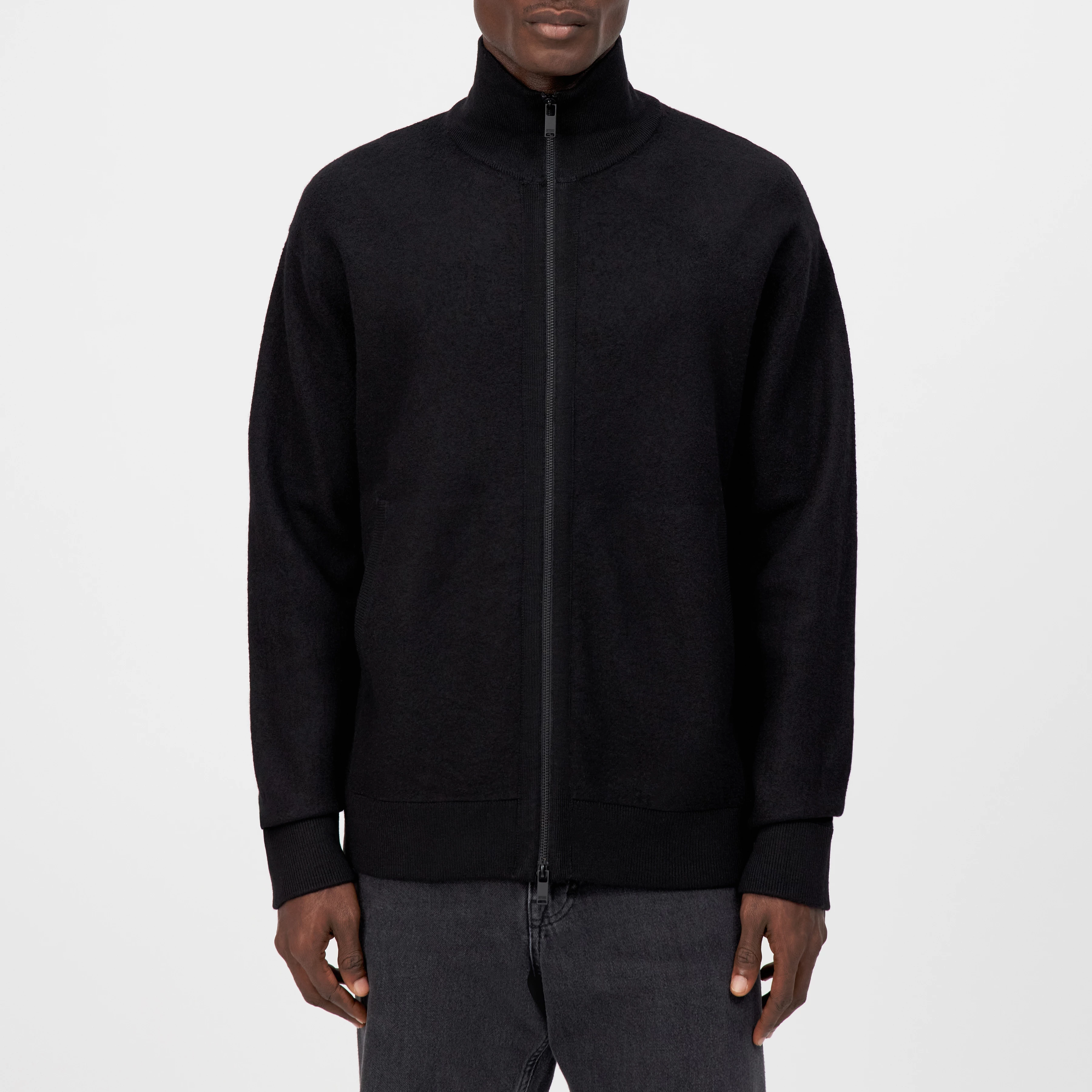 JANOR - Strick-Jacke in 100% Wolle - Herren - schwarz - Frontansicht