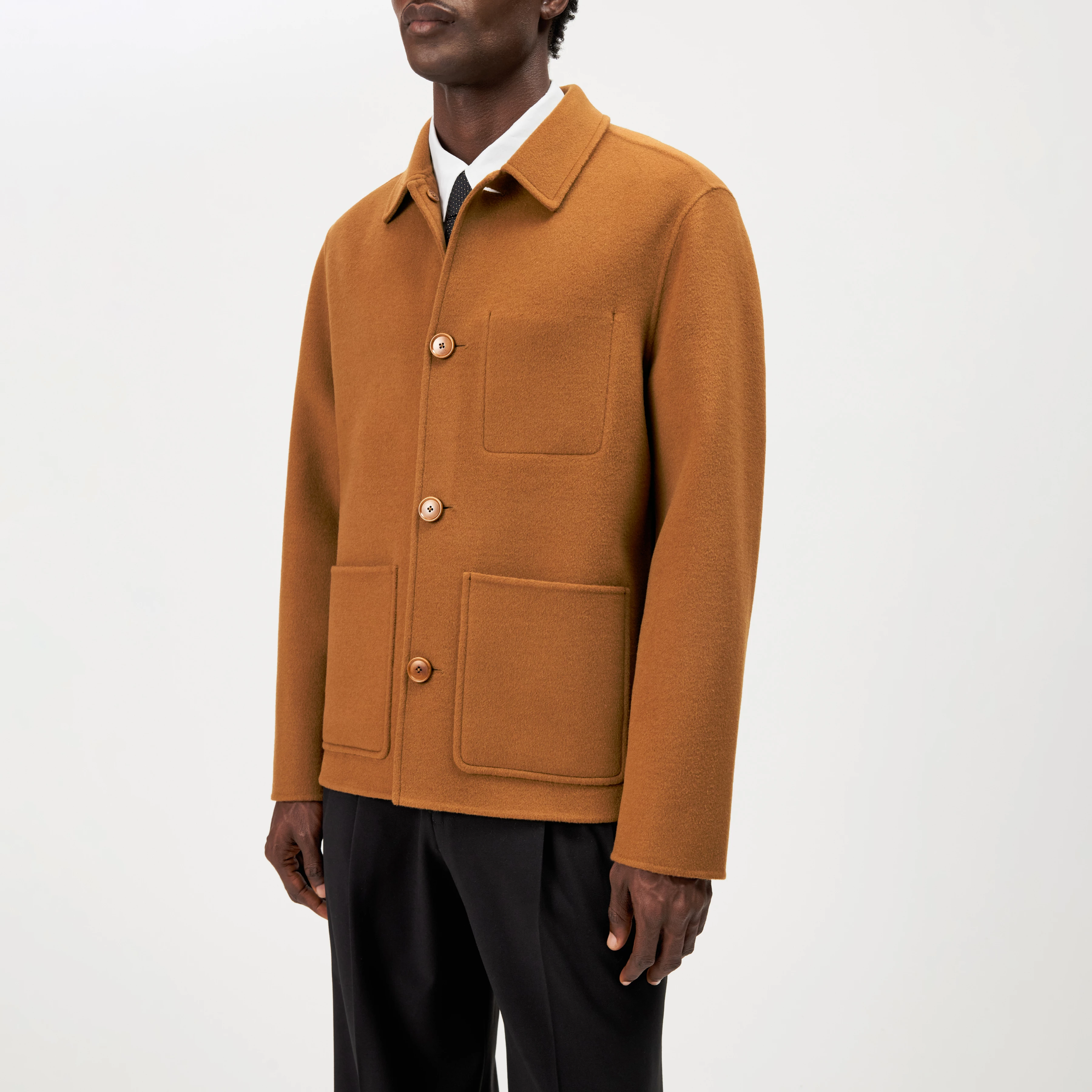 MAKONA - Wool-blend jacket - men - brown - Detailansicht am Model
