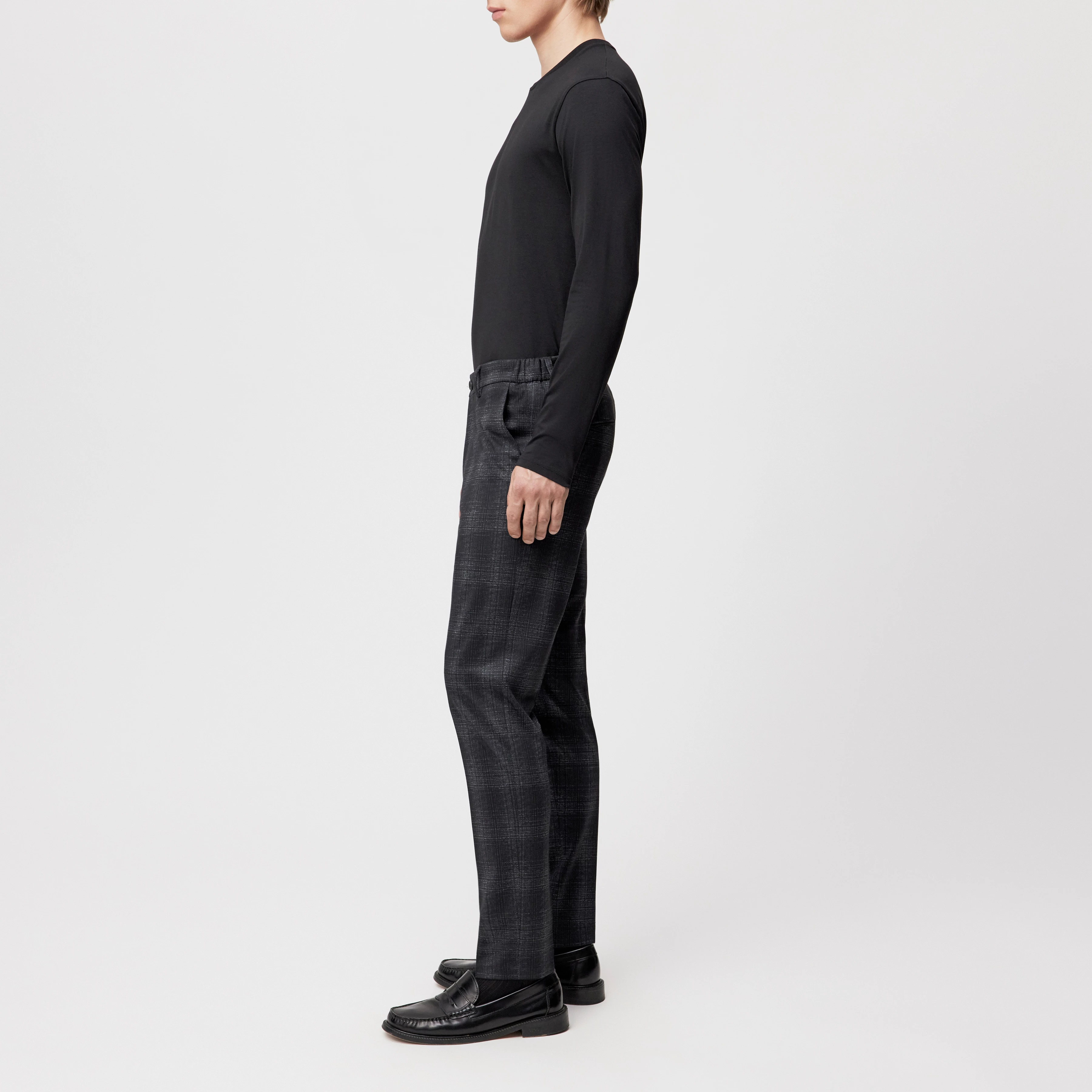 AJEND_SK - Ready-made slim fit trousers in checked jersey - men - grey - Seitenansicht