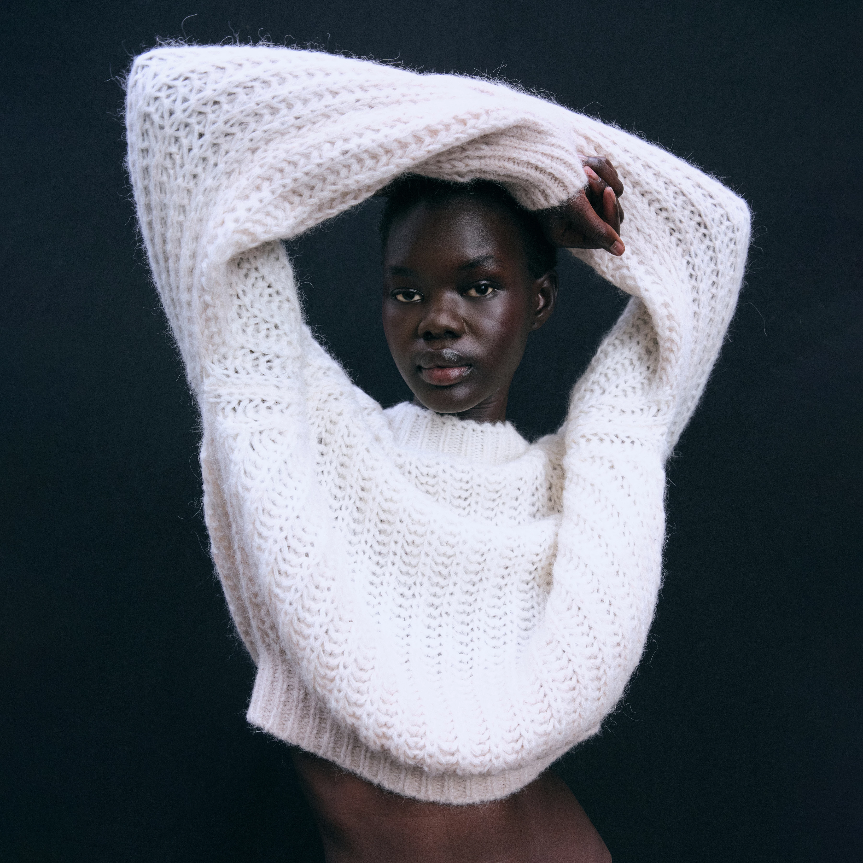 LARELYA - Pullover mit Ballonärmeln in luxuriösem Suri Alpaka-Mix - Damen - off white