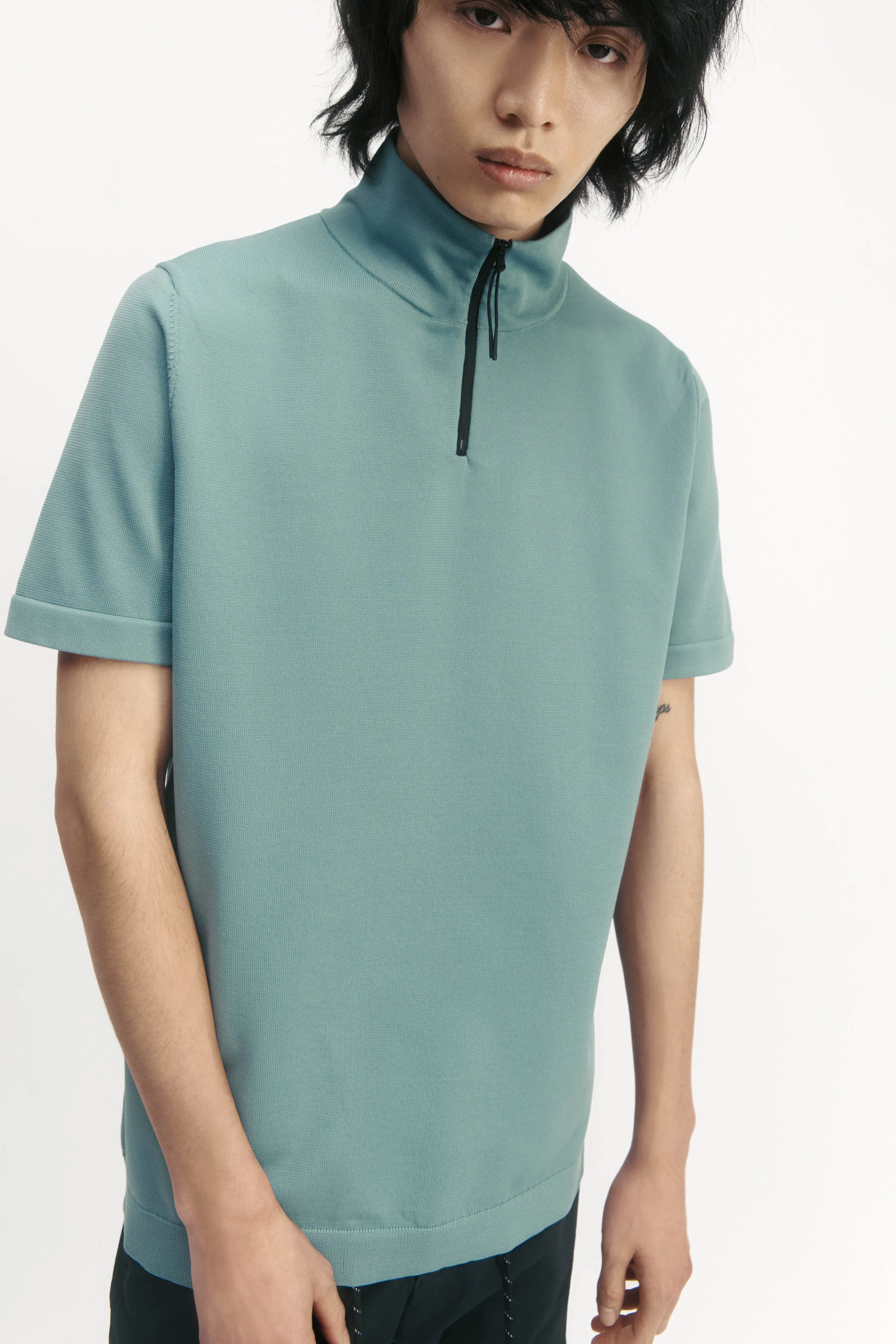 LEANDER_ROSE - half zip polo - men - green - Frontansicht