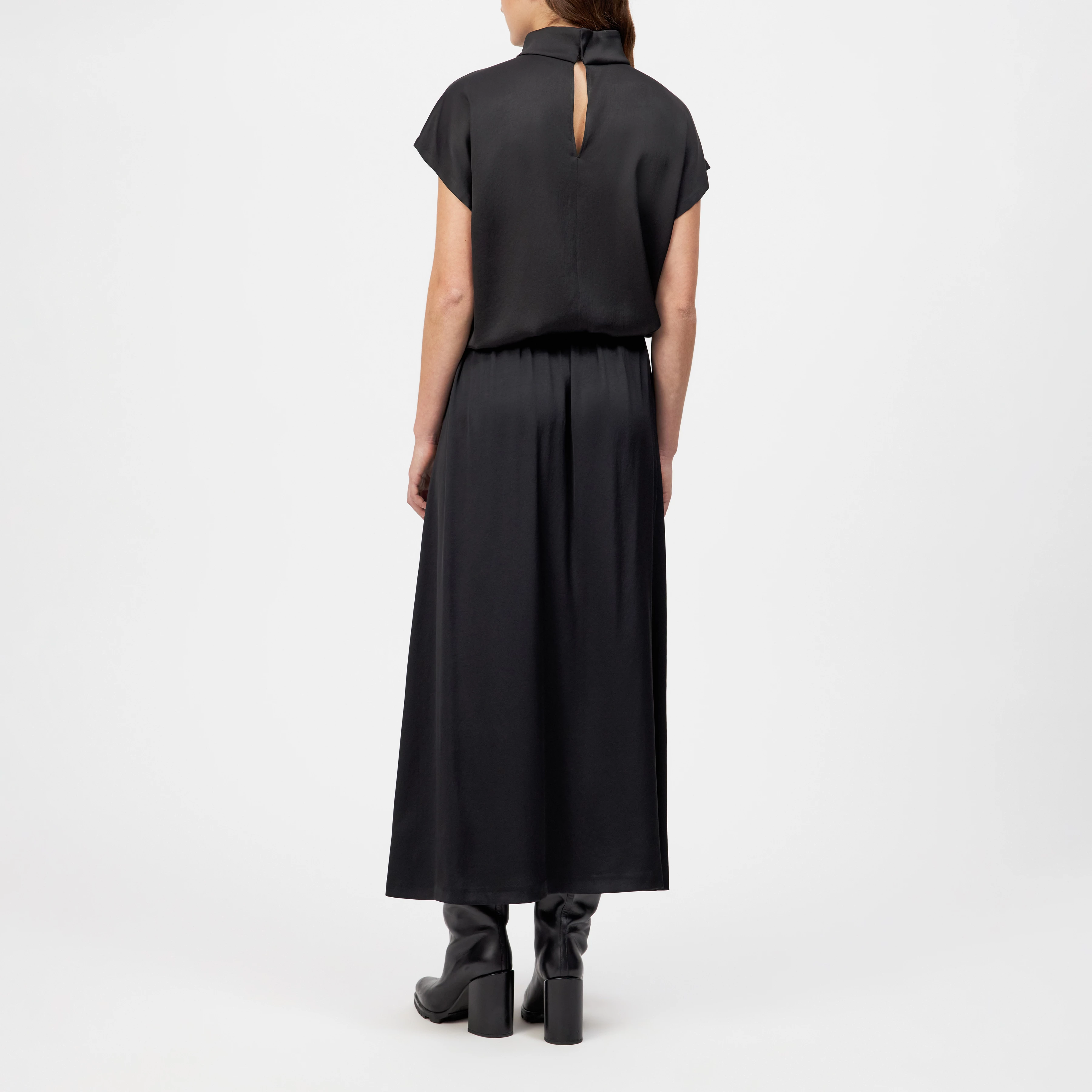 IDONEA - Midirock mit elastischem Bund in Satin - Damen - schwarz - Rückansicht