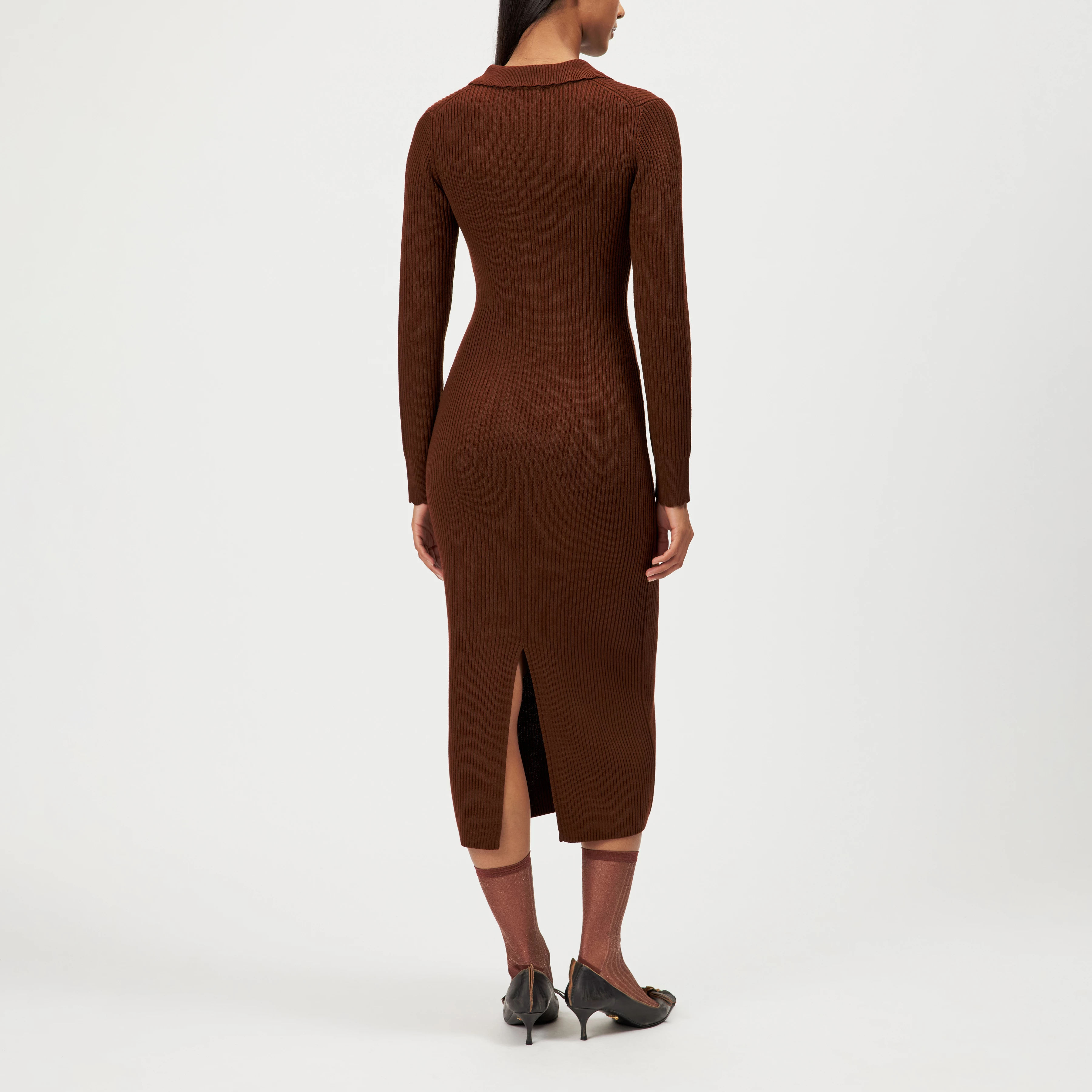 AMARILA - Slim-fit polo-neck knitted dress - women - brown - Rückansicht