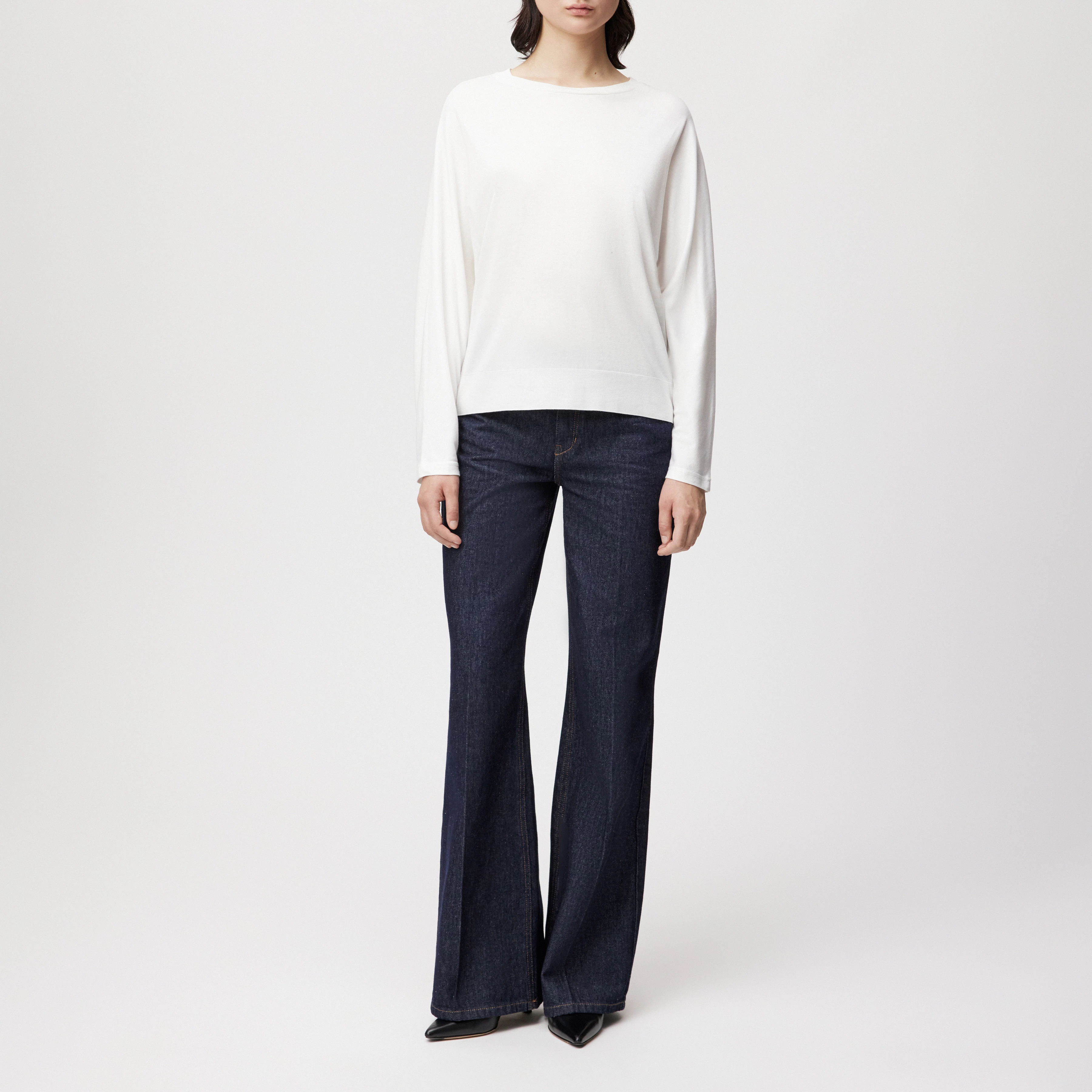 SOMEJA - Batwing long-sleeved top in lyocell-cotton blend - women - off white - Ganzkörper-Frontansicht