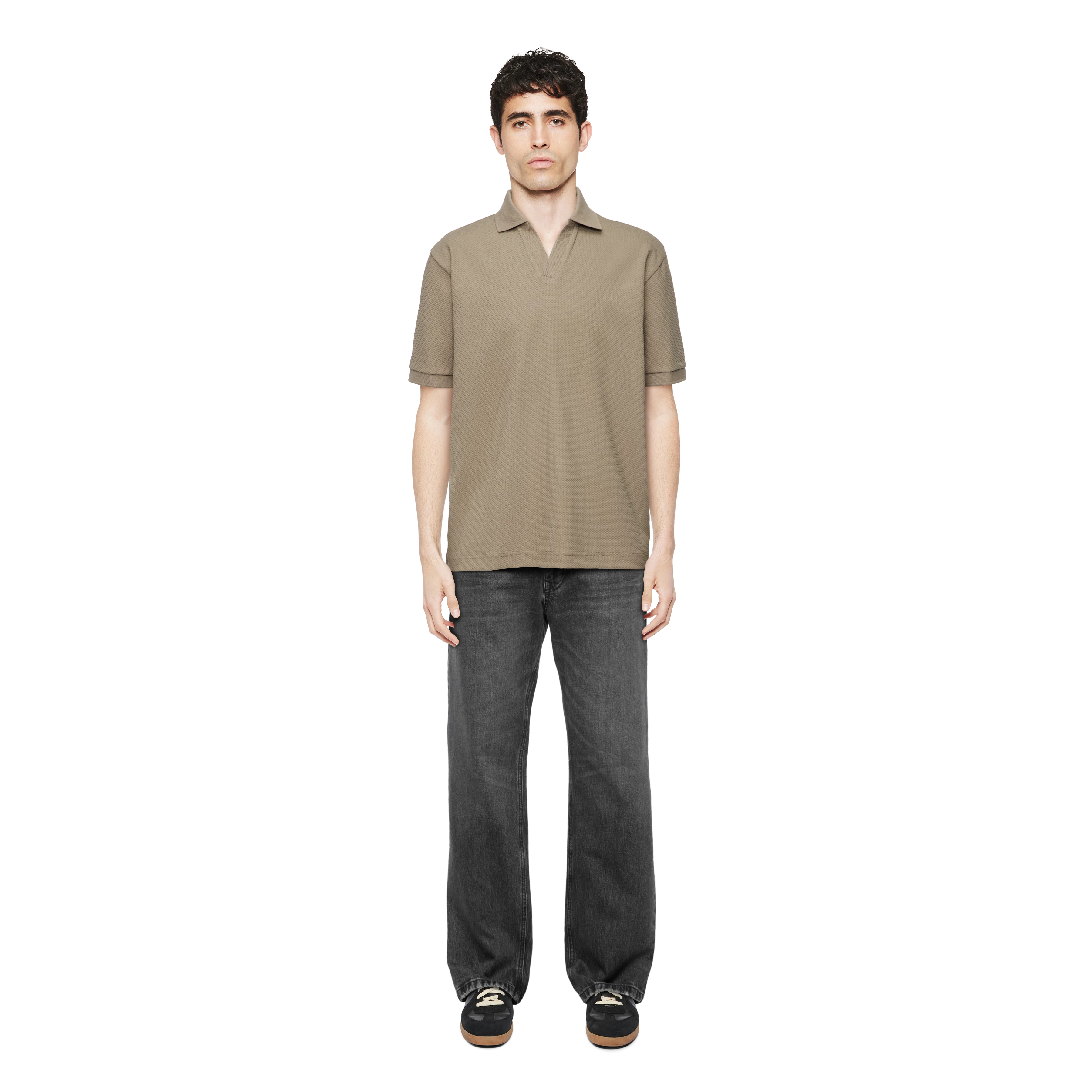 ACAYO - Casual polo in katoenmix - heren - bruin - Ganzkörper-Frontansicht