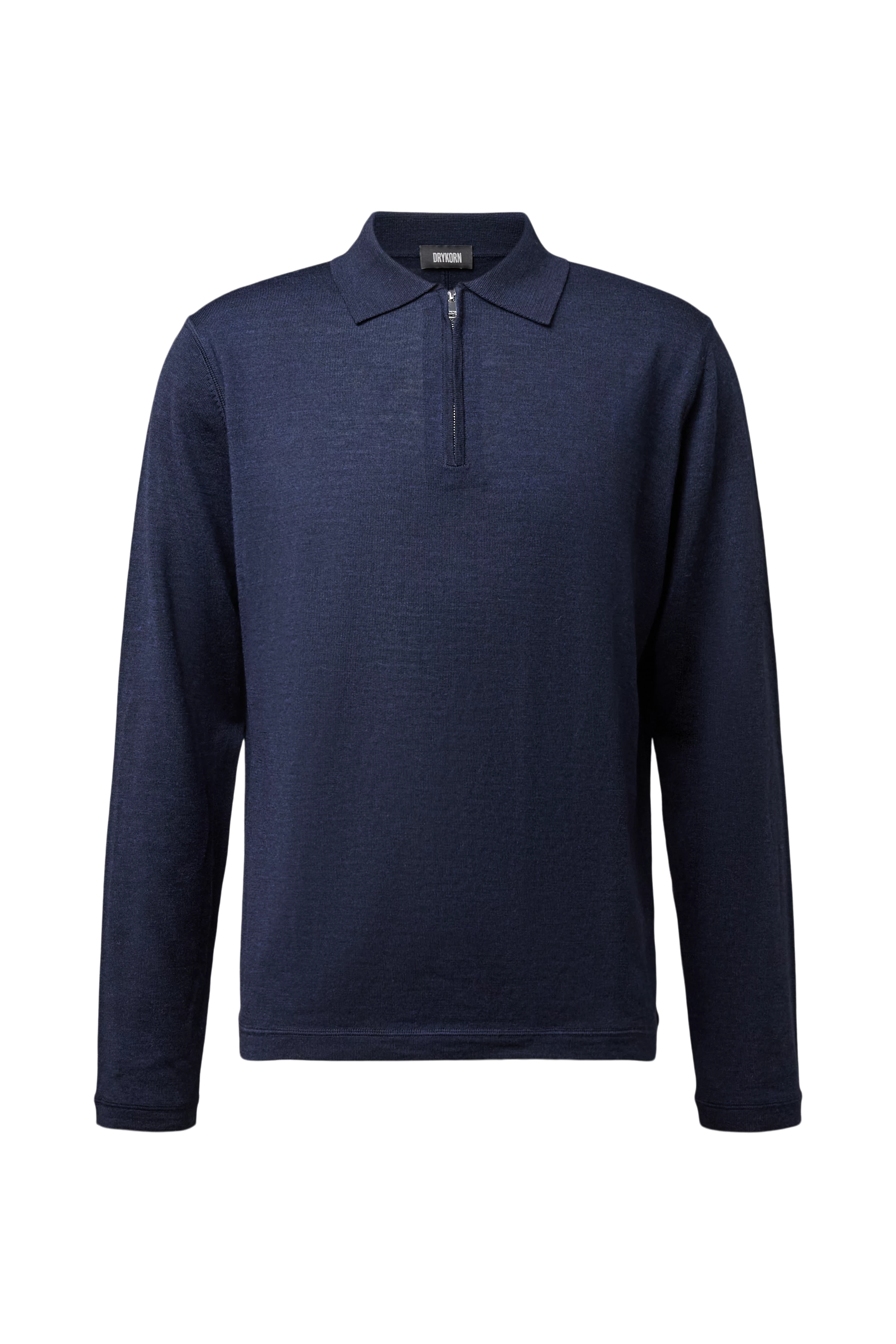 HALVVA - Langarm Poloshirt in reiner Schurwolle - Herren - blau - Freisteller Frontansicht