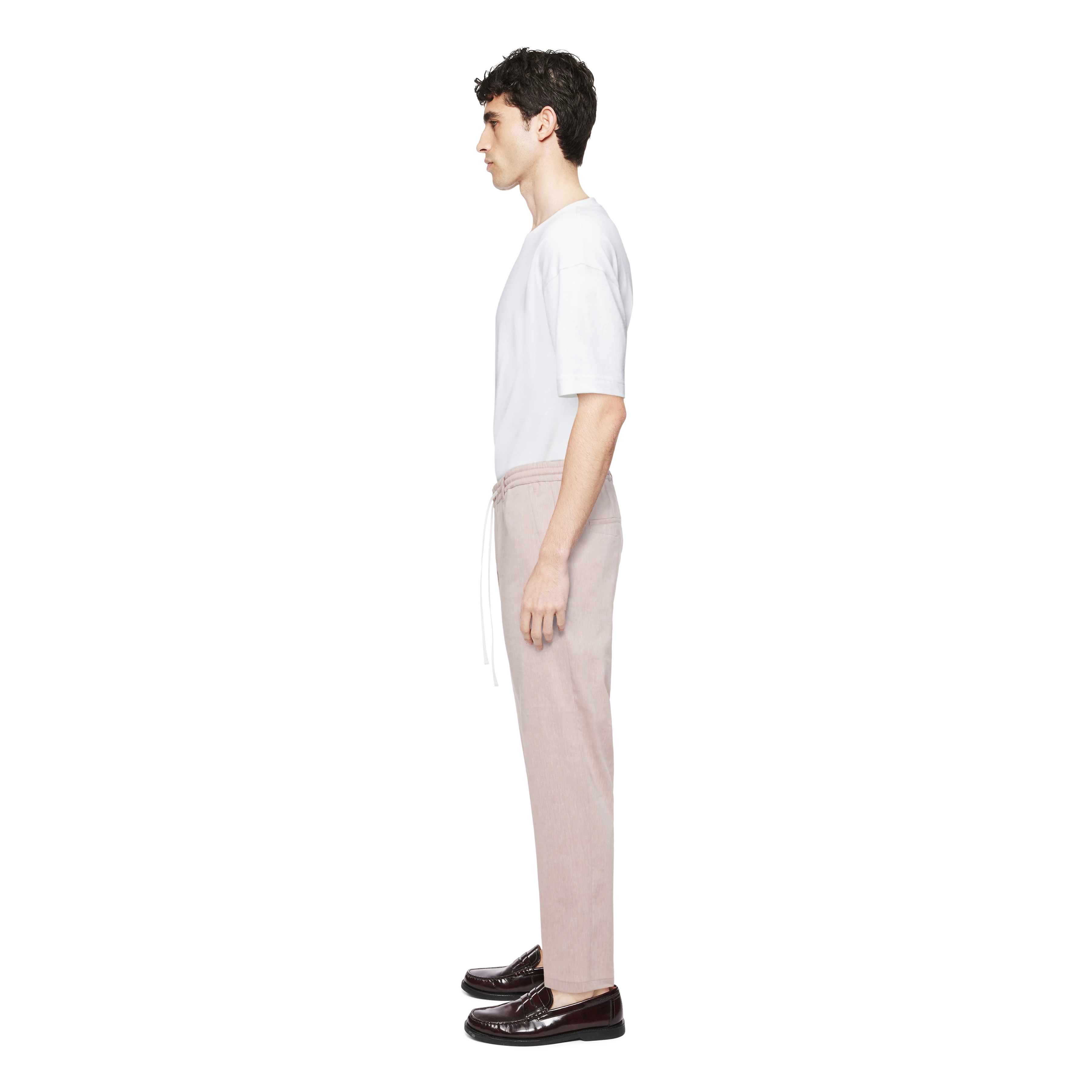 DEGER - Trousers with drawstring in linen mix - men - pink - Seitenansicht