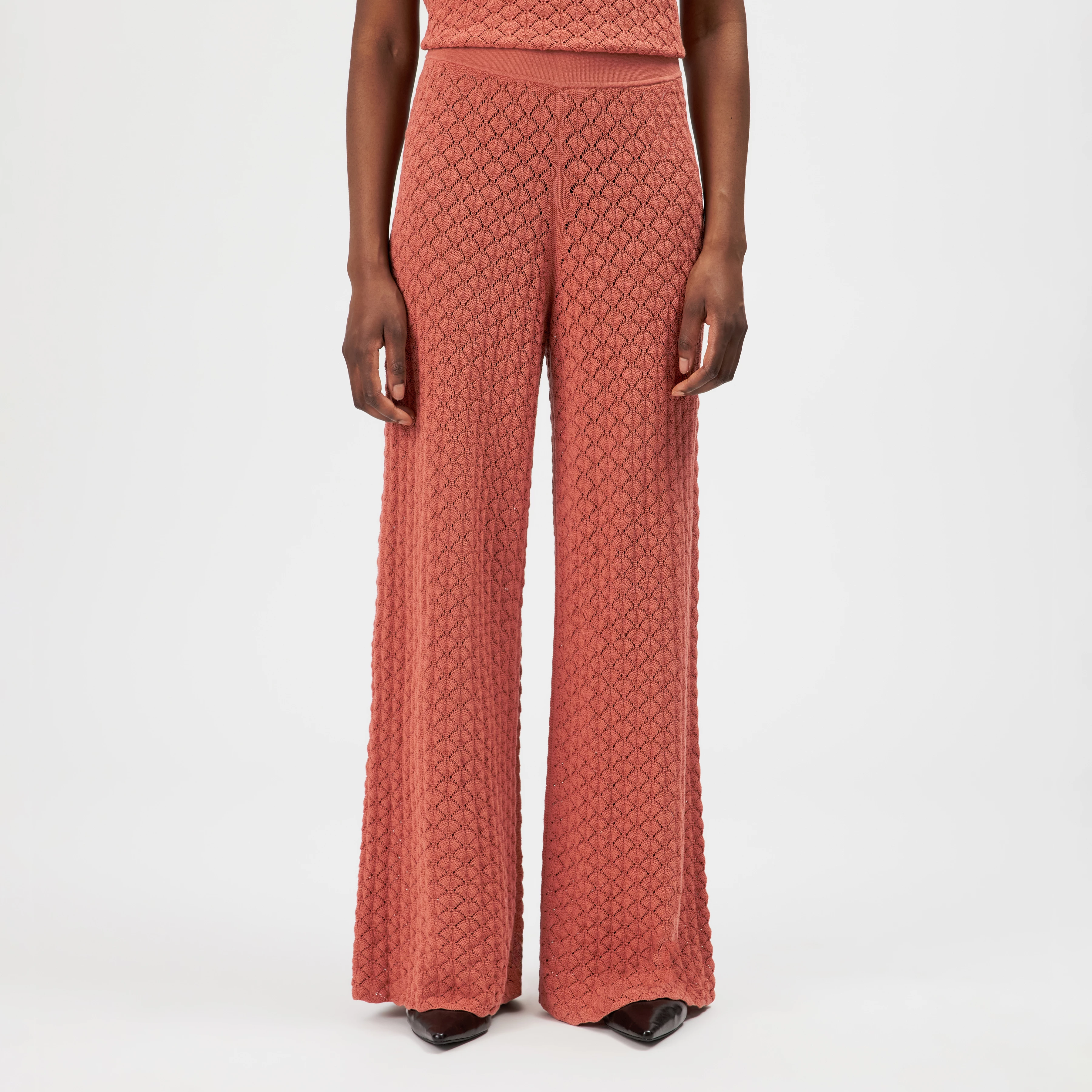 TINKO - Marlene trousers in textured cotton knit - women - orange - Frontansicht