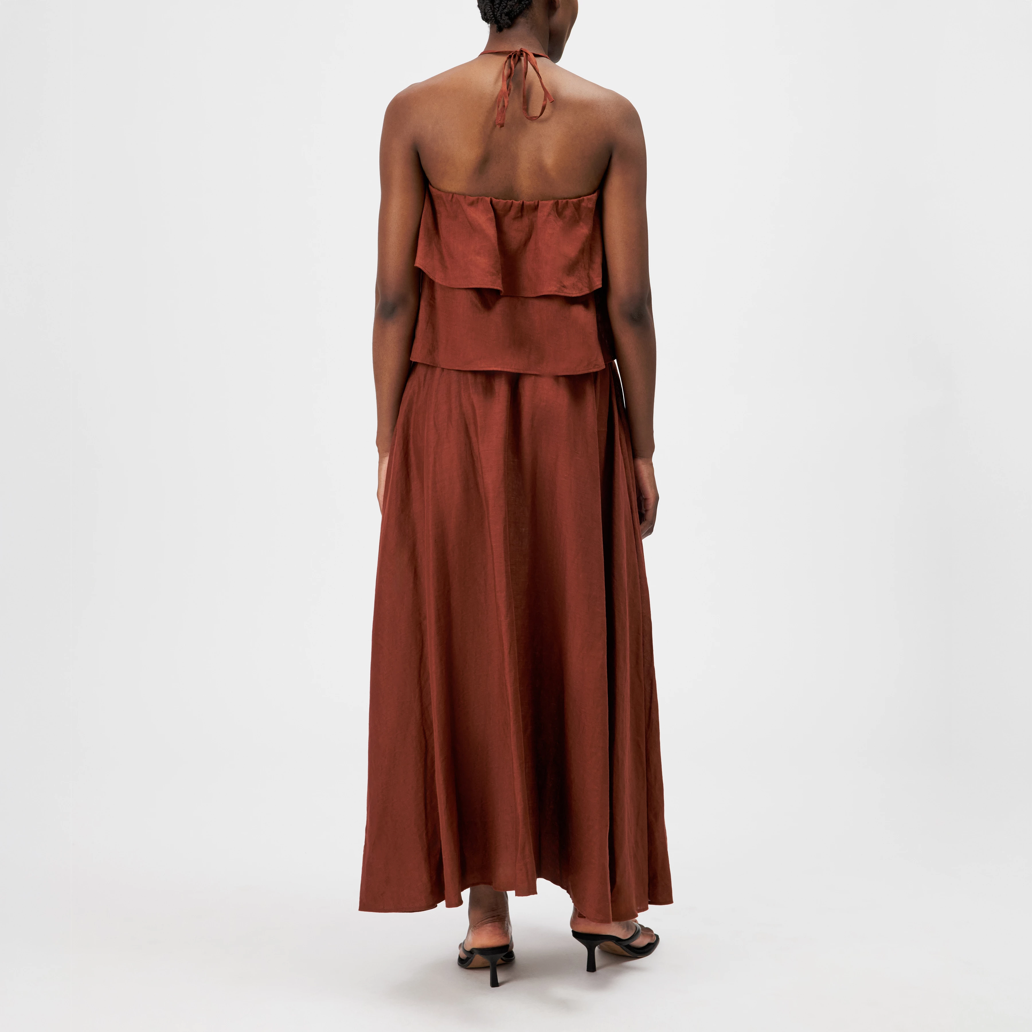 QERIME - Pleated skirt in pure linen - women - red - Rückansicht