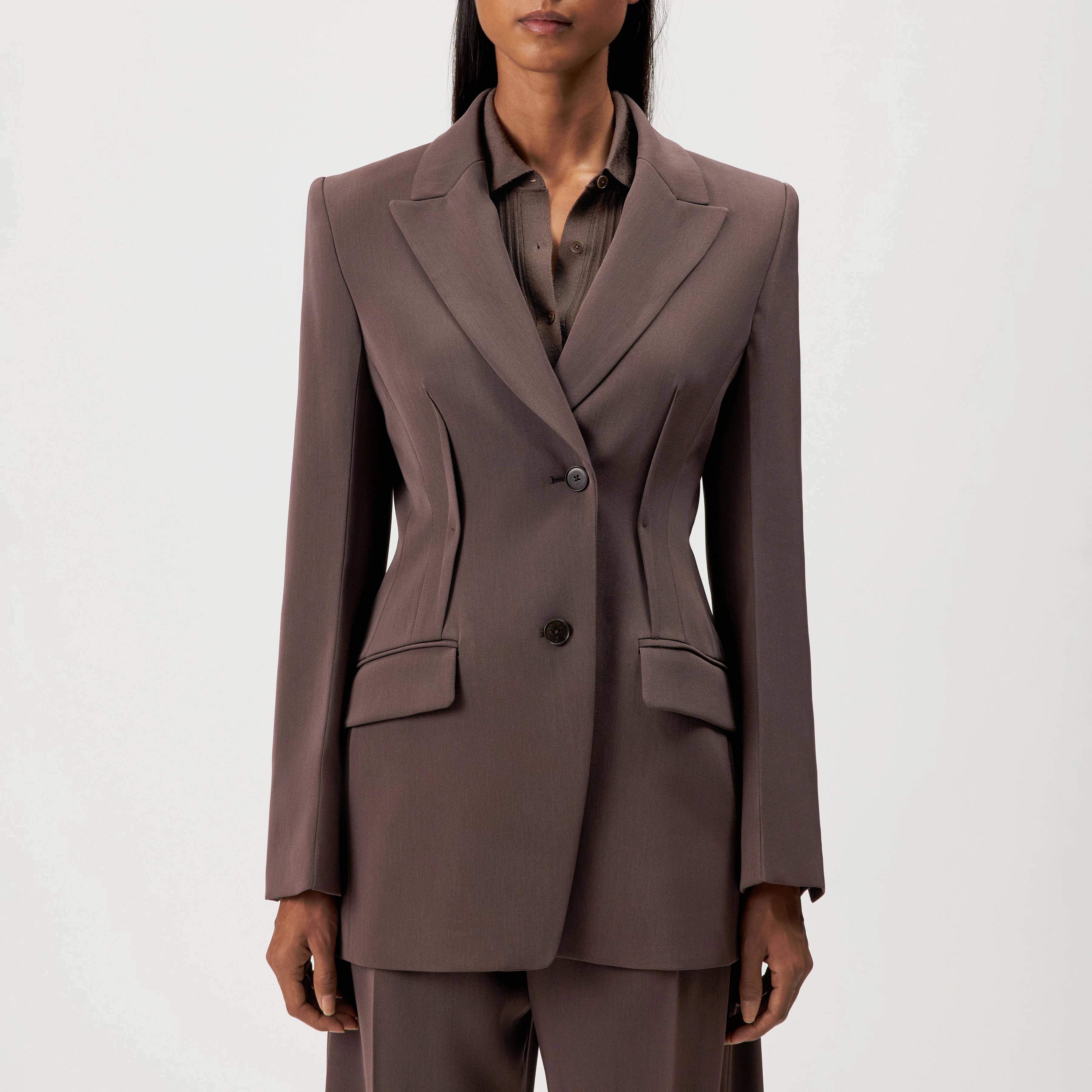 BROCKLEY - Blazer ajusté à un bouton en techno-twill - women - marron - Frontansicht