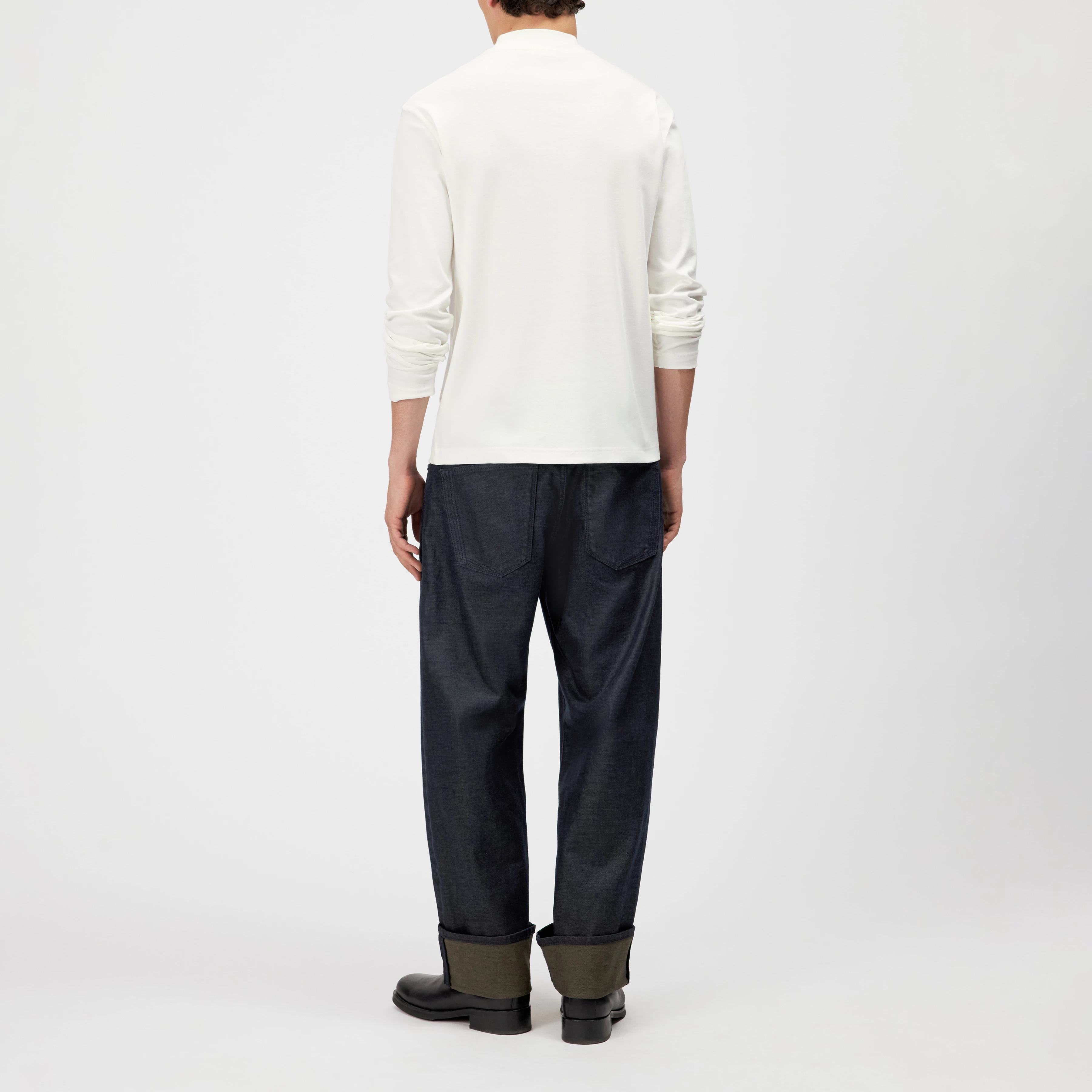 MORITZO - Long-sleeved top with stand-up collar in stretch cotton - men - off white - Rückansicht