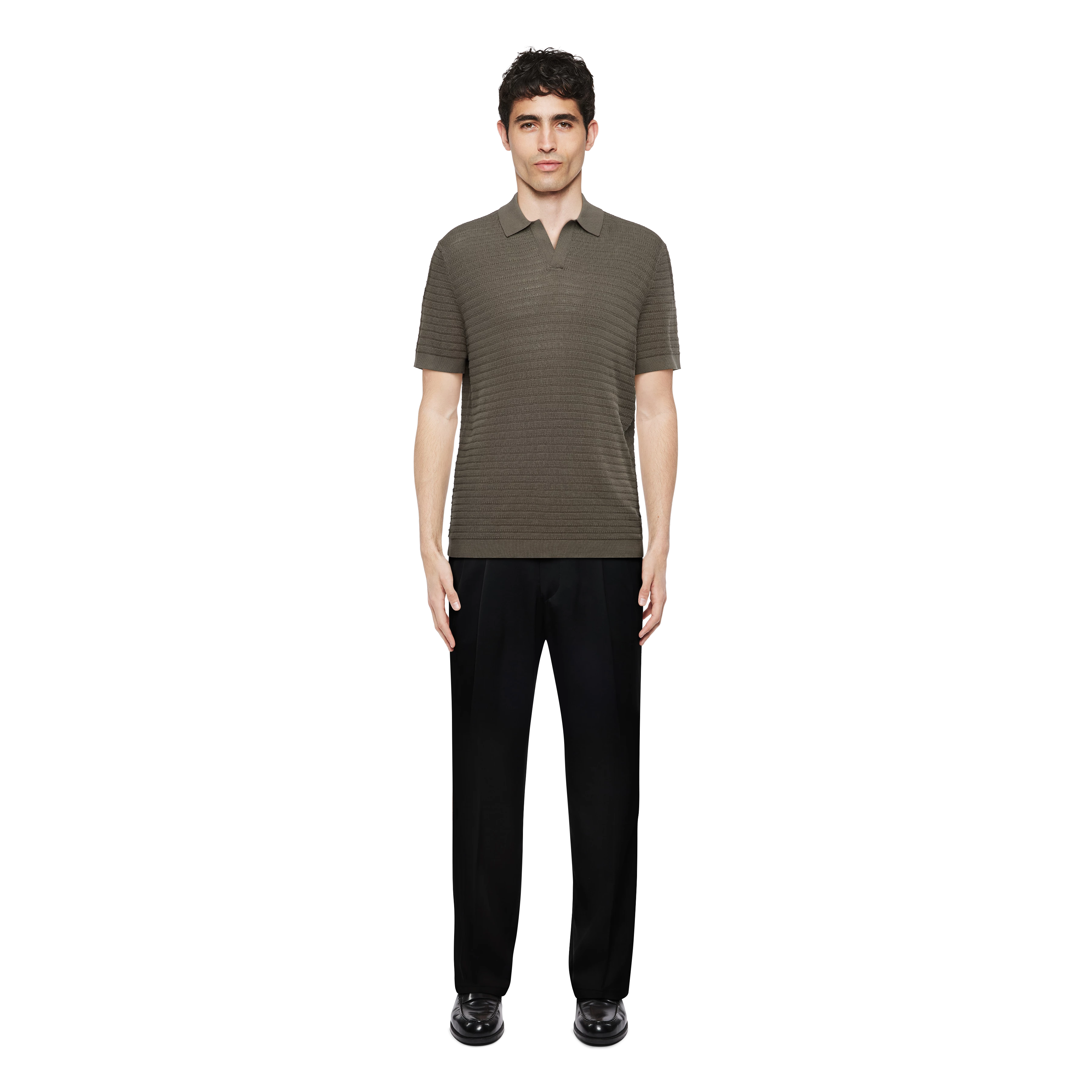 BRAIAN - Gebreide polo in gemerceriseerd katoen - heren - groen - Ganzkörper-Frontansicht