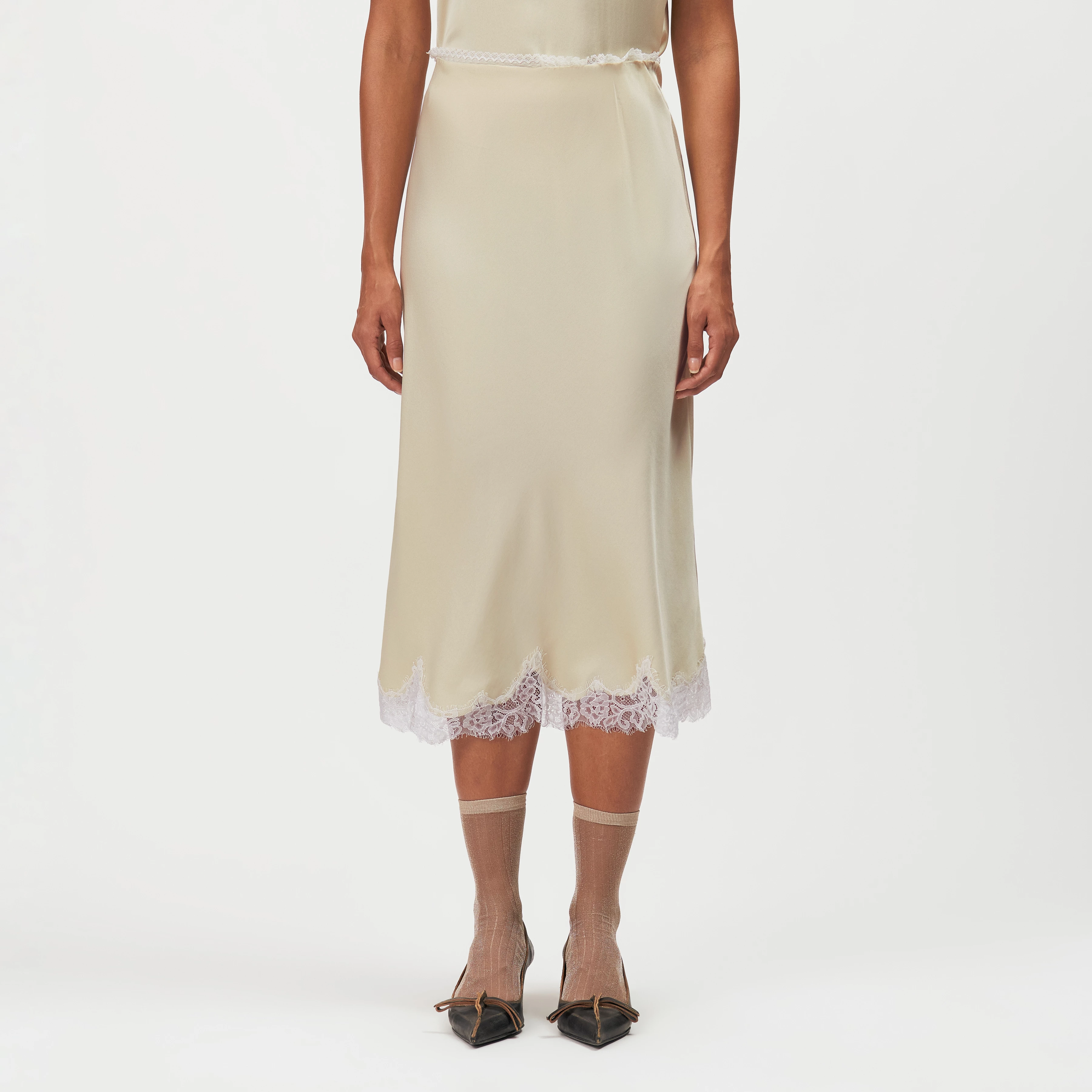 URA_3 - Jupe-culotte satinée midi avec dentelle - women - jaune - Frontansicht