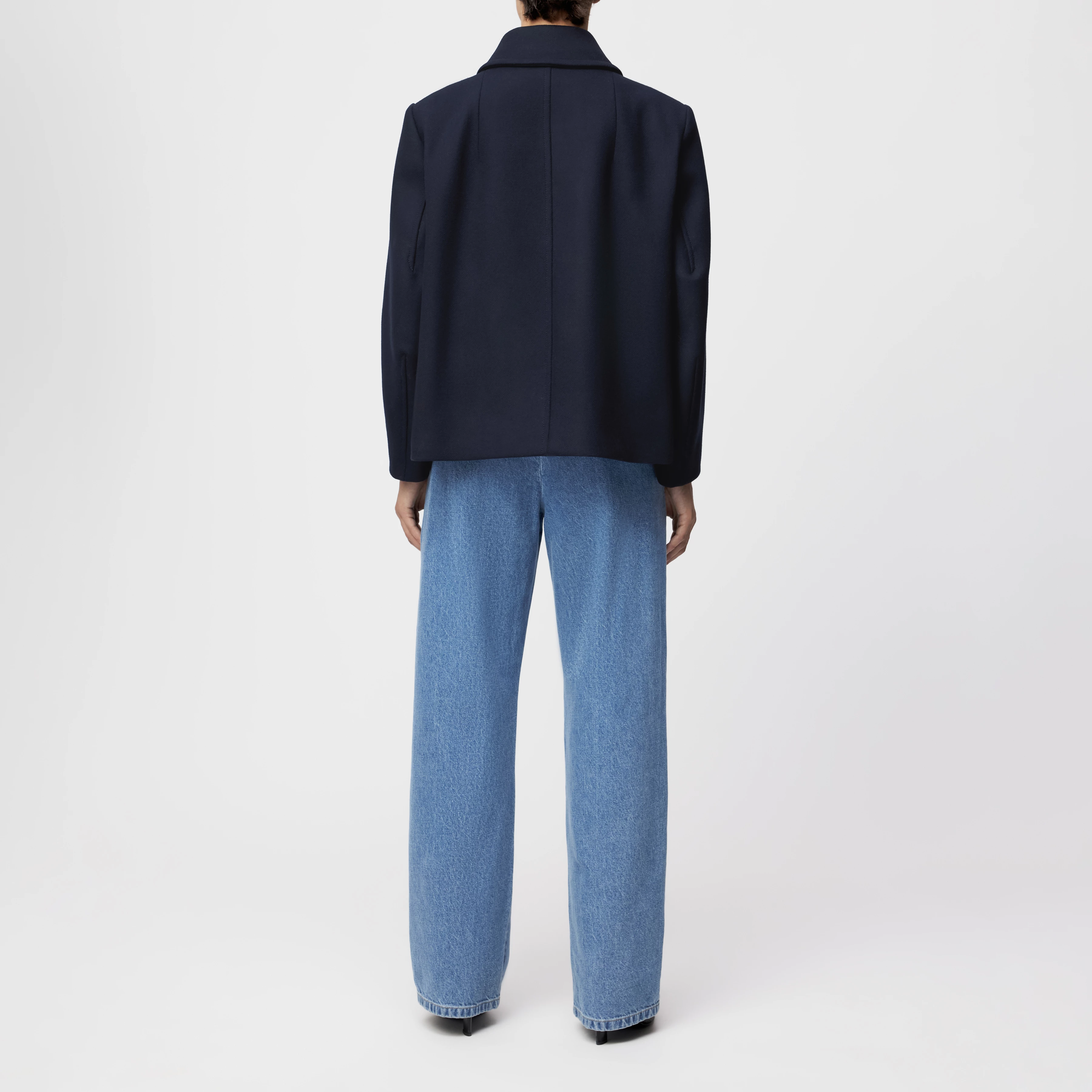 ORDBURGH_2 - Lässige Cabanjacke in winterlichem Woll-Mix - Damen - blau - Rückansicht