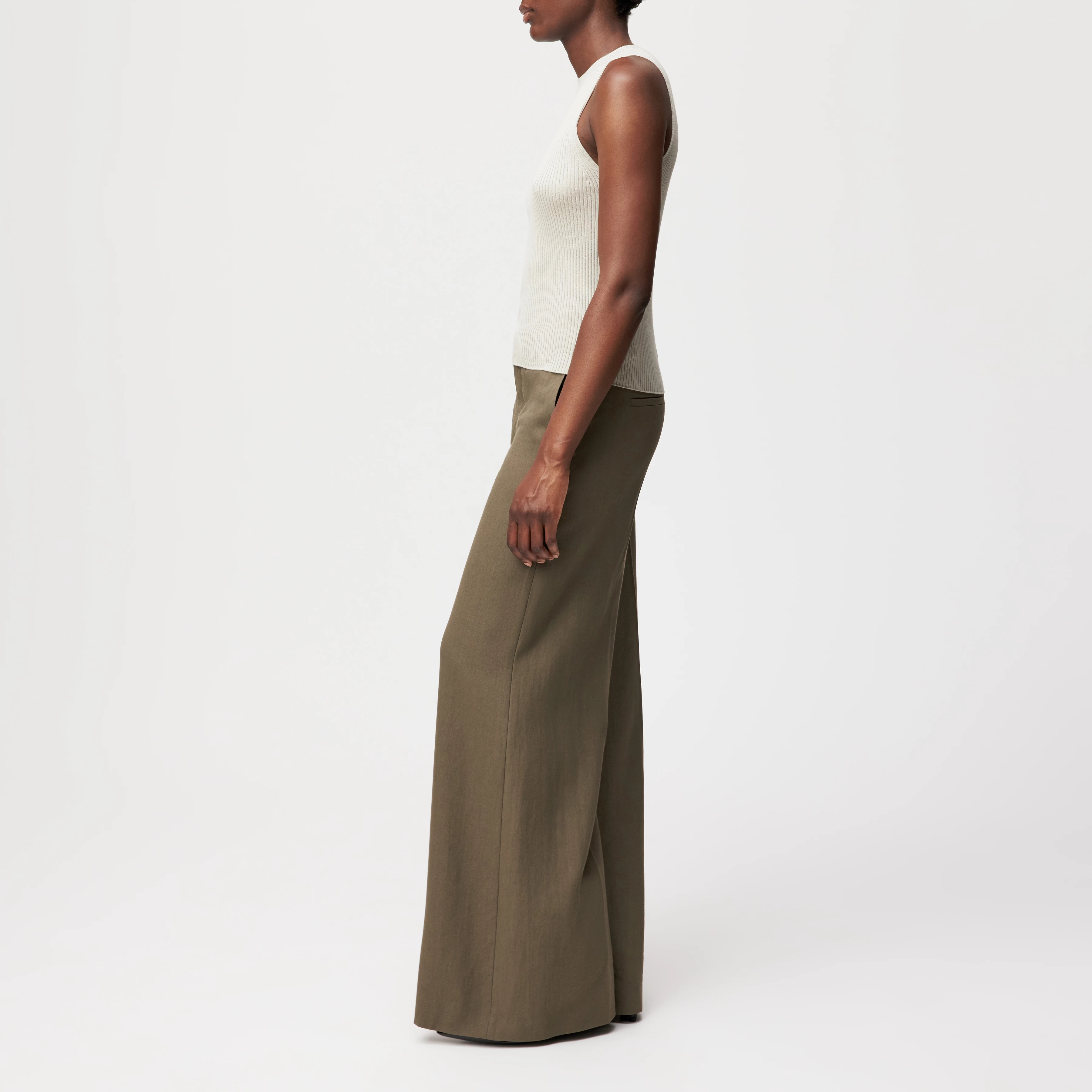 PHIA - Strick-Tanktop mit Rundhals in fließendem Wollmix - Damen - beige - Seitenansicht