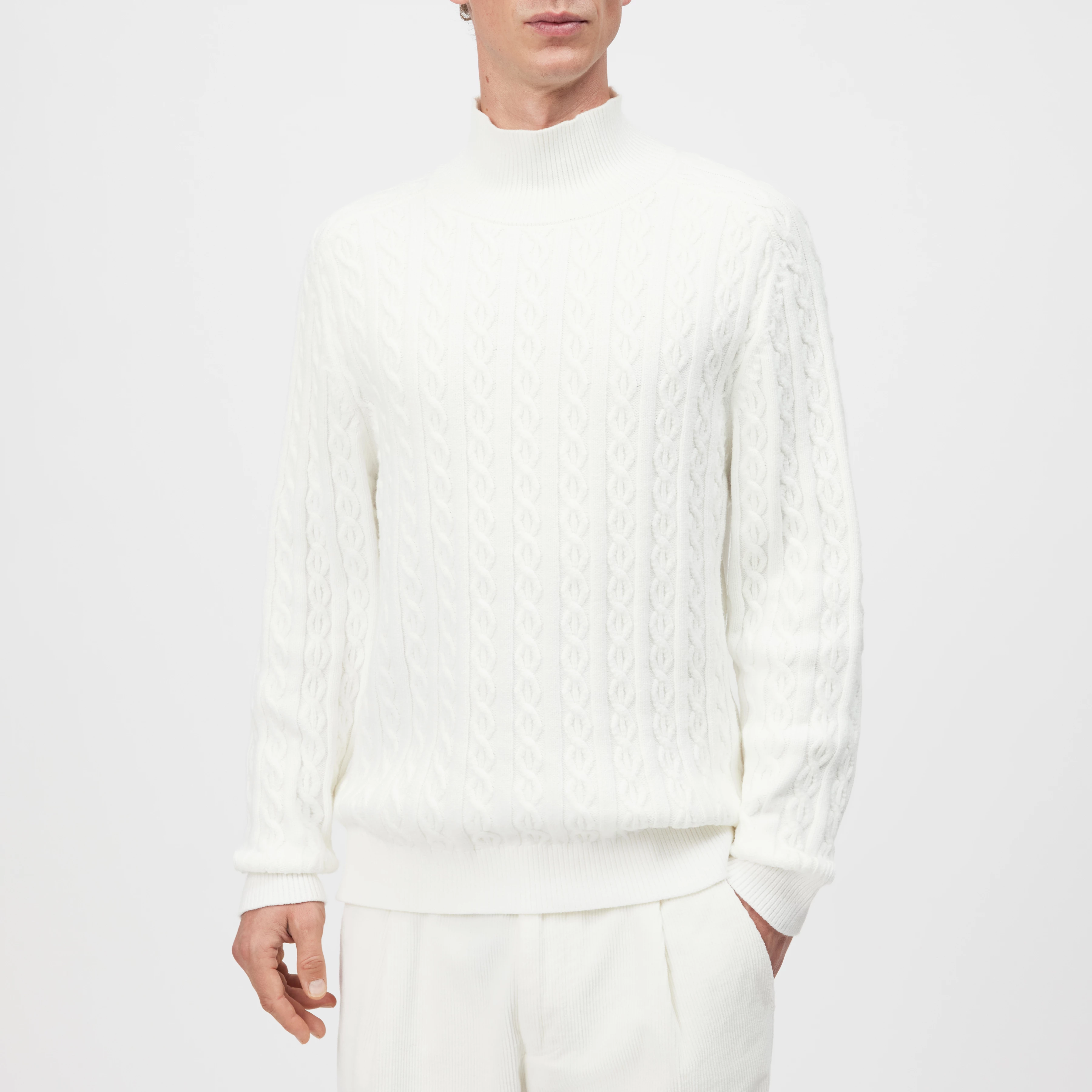 EDDARD - Pullover mit Stehkragen in Baumwoll-Mix - Herren - off white - Frontansicht