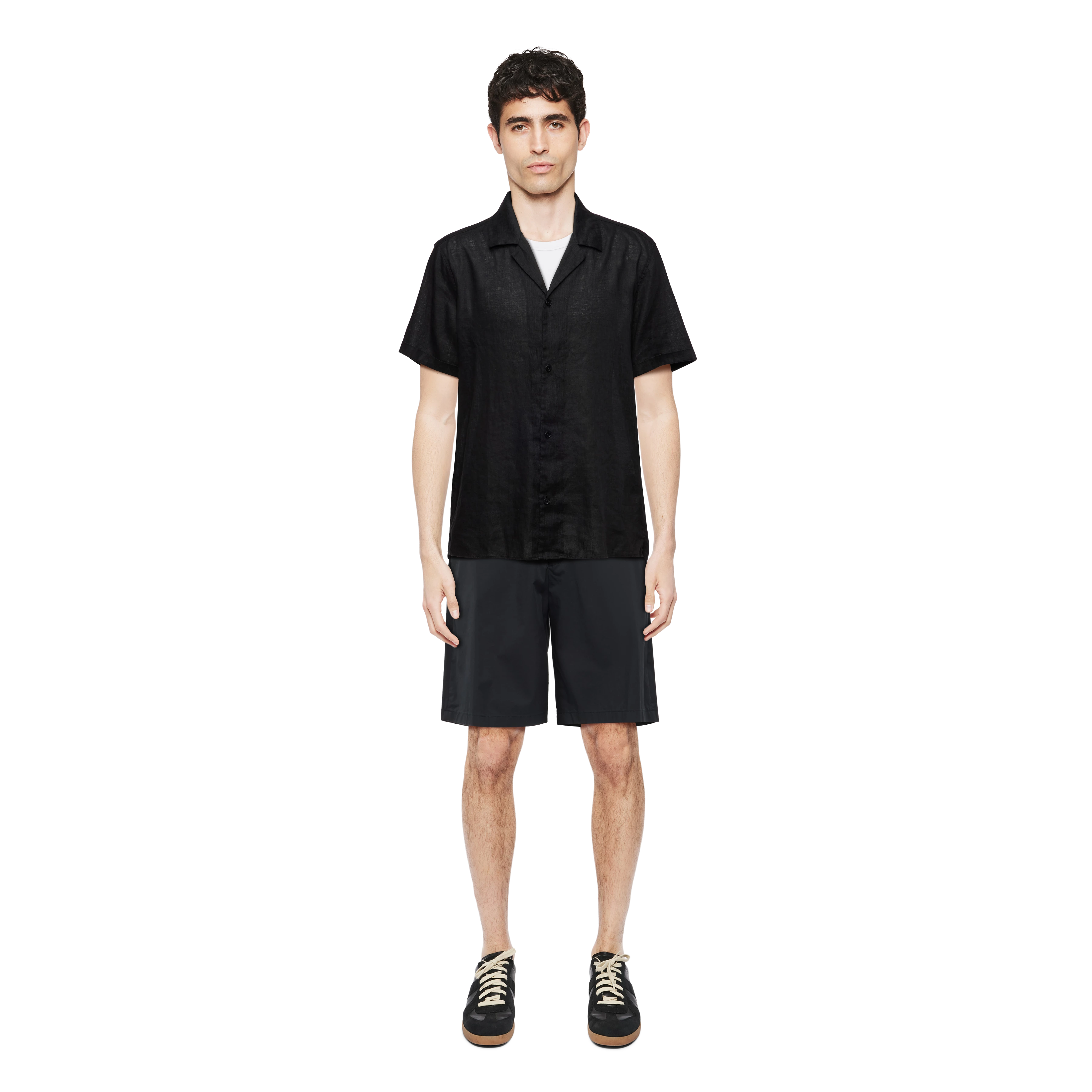 BIJAN_2 - Casual short-sleeved shirt in linen-cotton mix - men - Natural Aluminium - Ganzkörper-Frontansicht