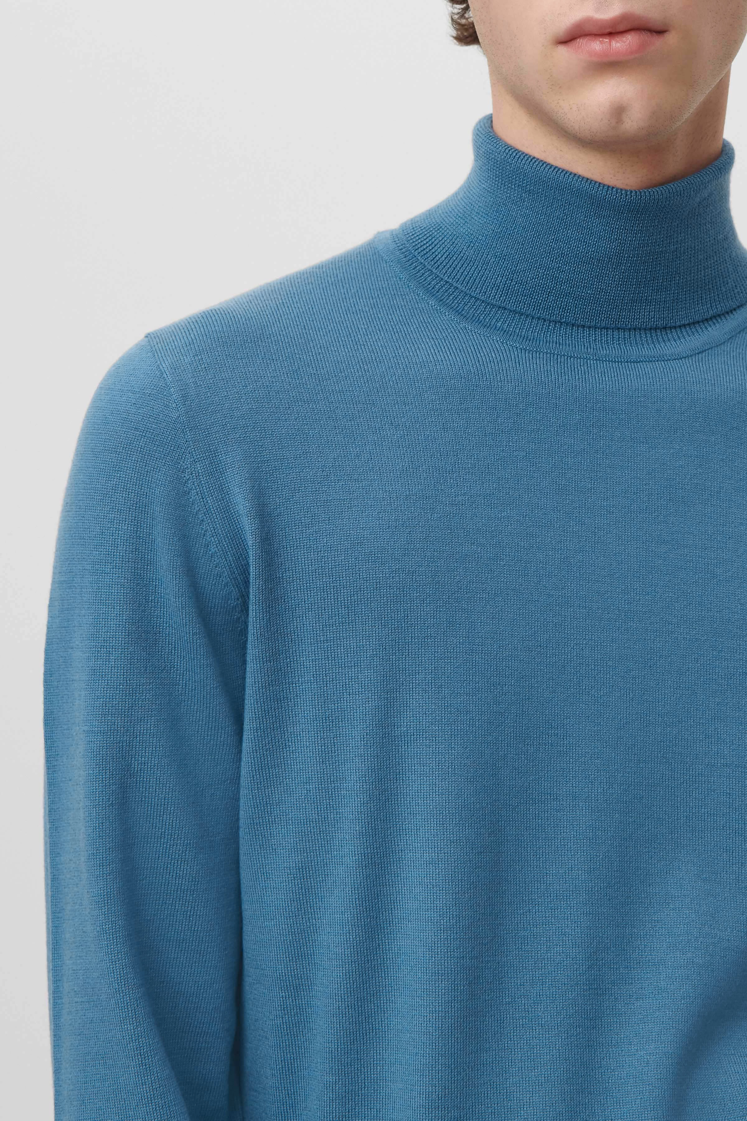 JOEY - Turtleneck jumper in merino wool - men - blue - Seitenansicht