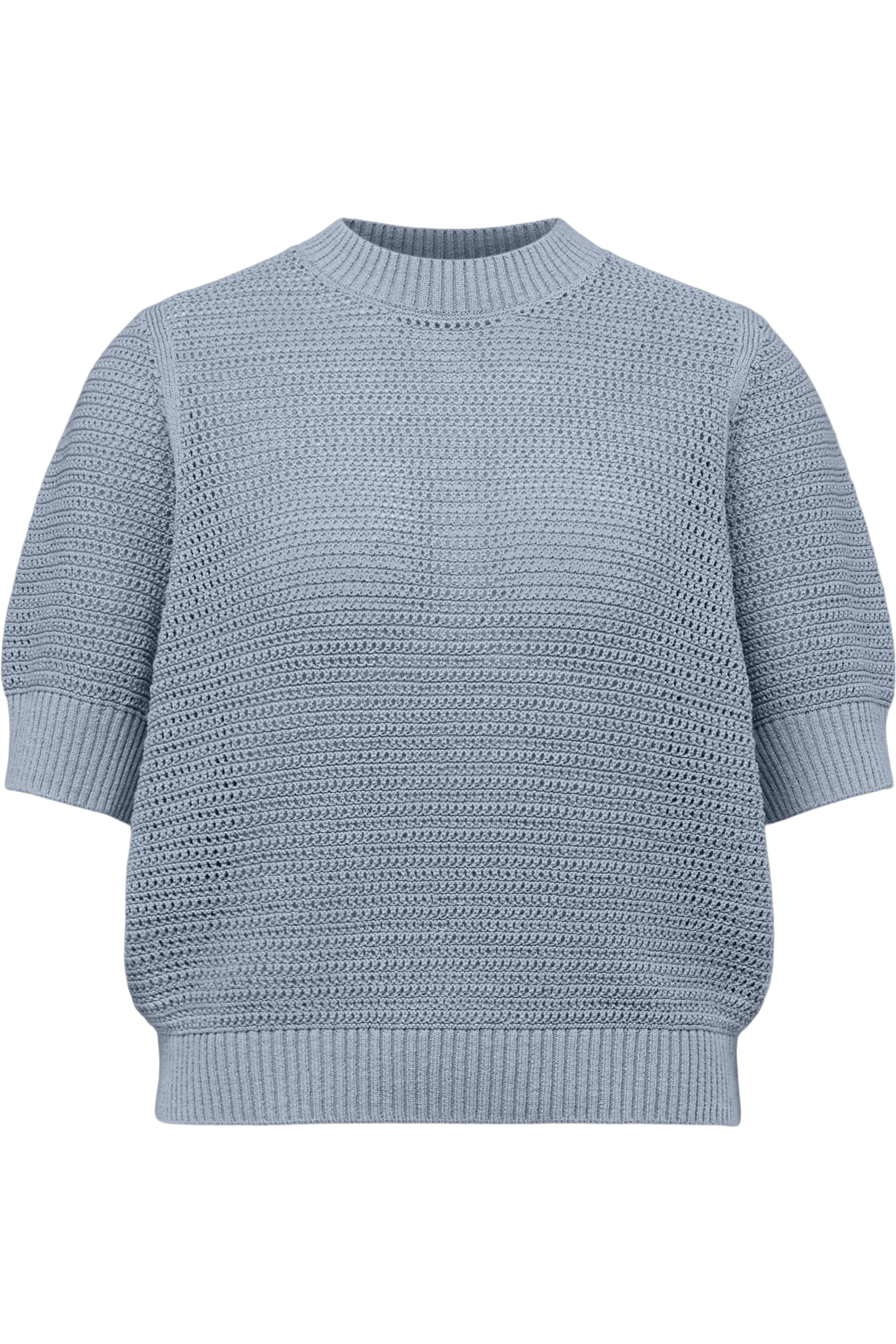 SANIDY - Chunky knit short sleeve in cotton blend - women - blue - Freisteller Frontansicht