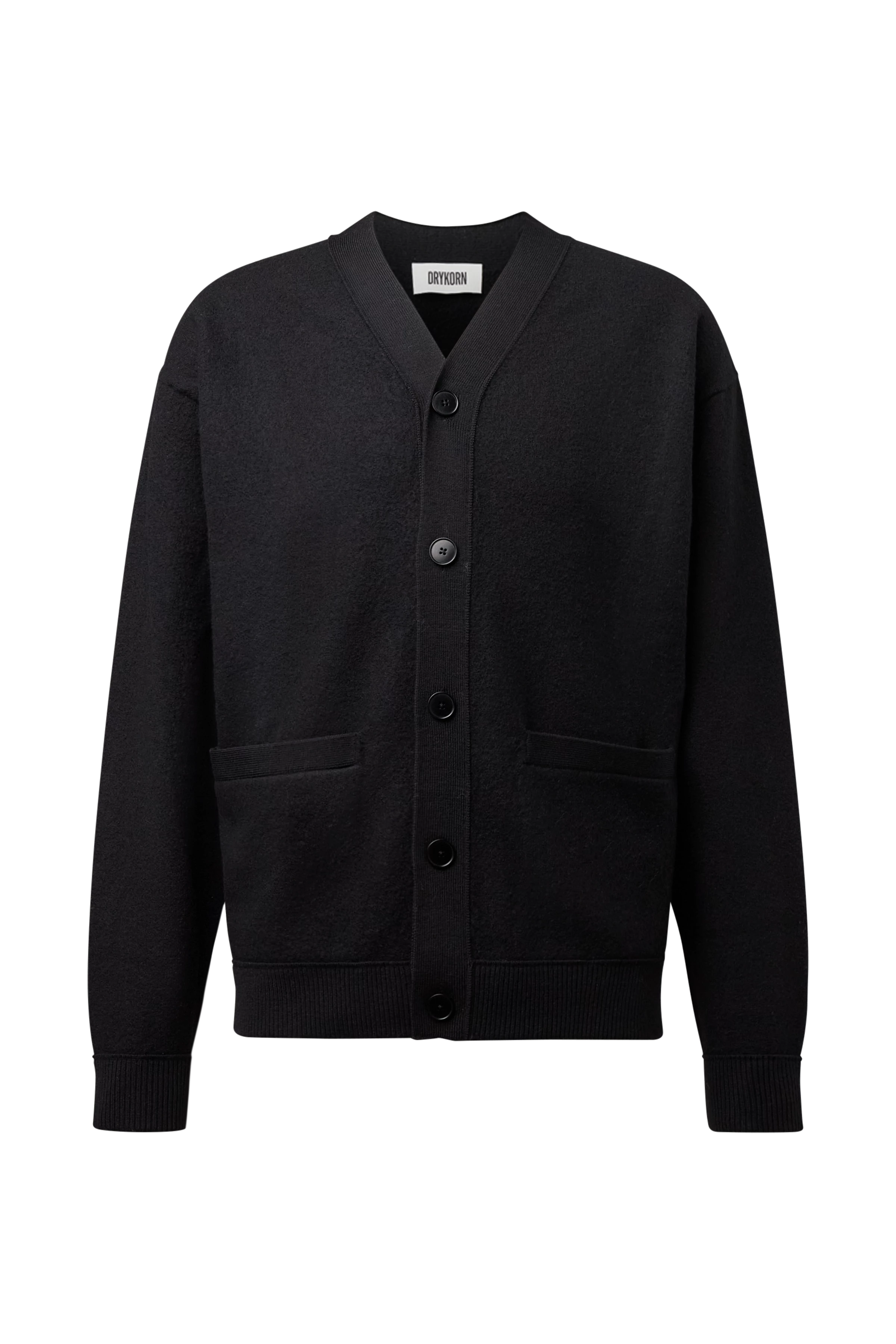 THEELO - Pure wool V-neck cardigan - men - black - Freisteller Frontansicht