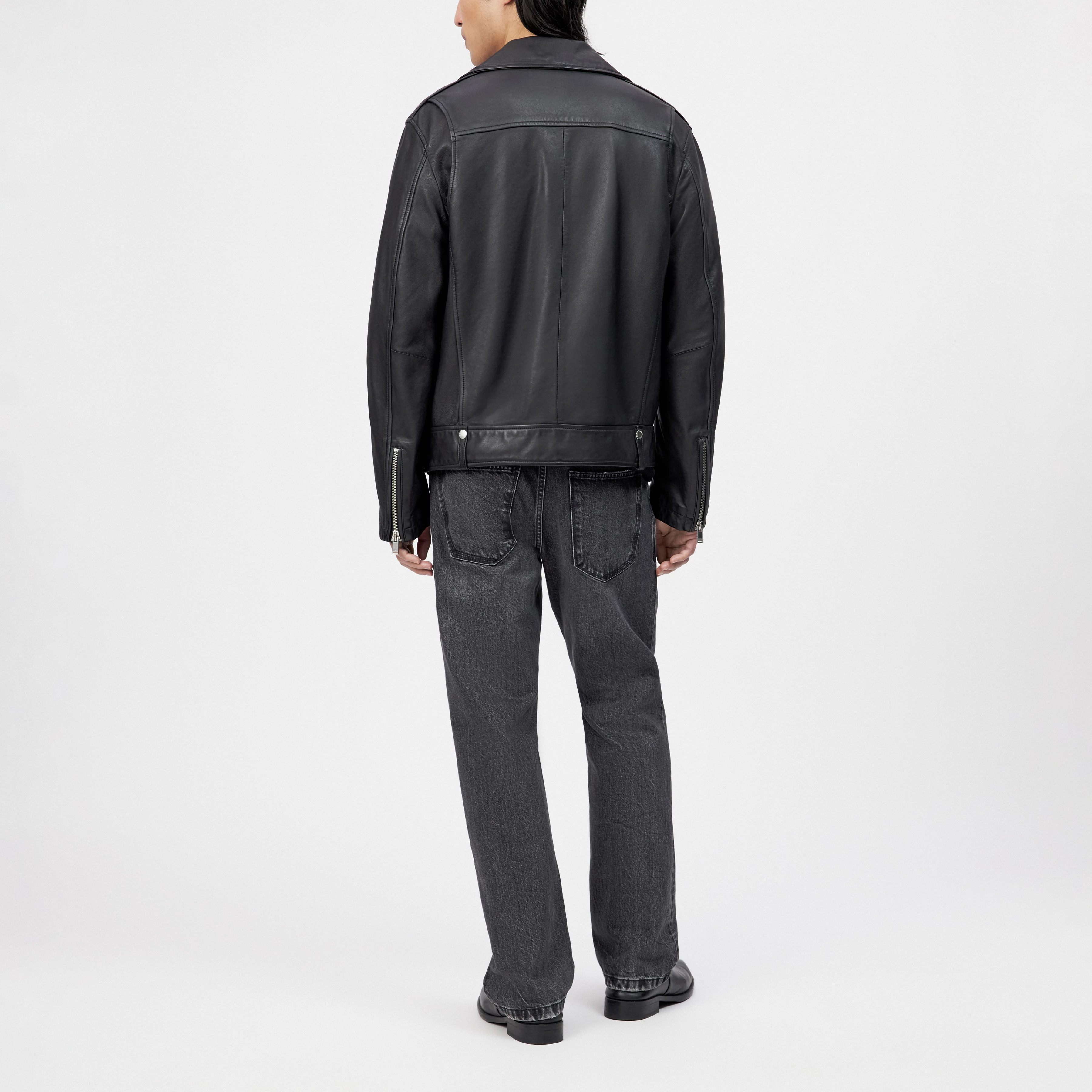 MIK - Classic biker jacket in leather - men - black - Rückansicht