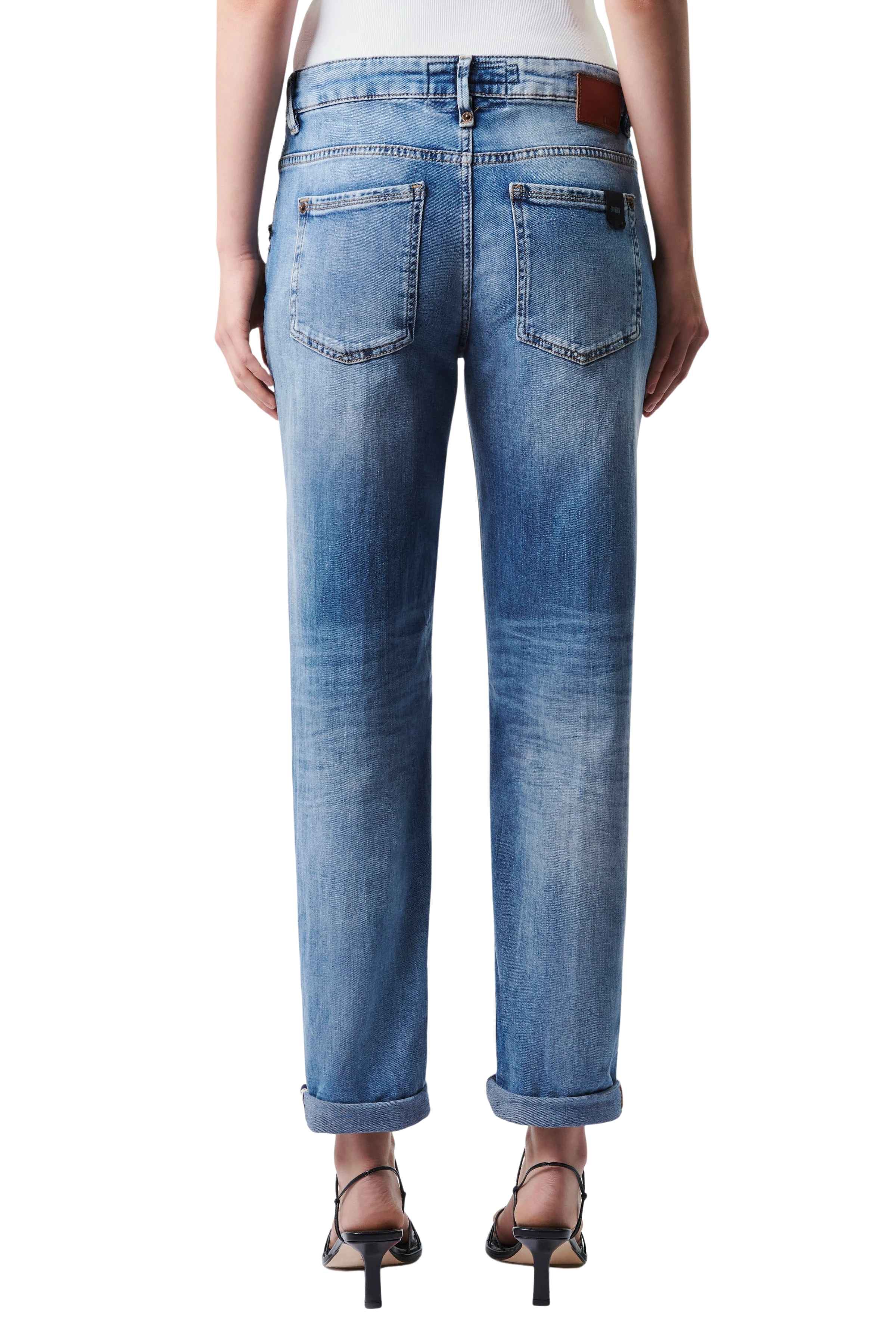 LIKE - Girlfriend-Jeans mit Krempelsaum in Mid-Blue - Damen - blau - Rückansicht